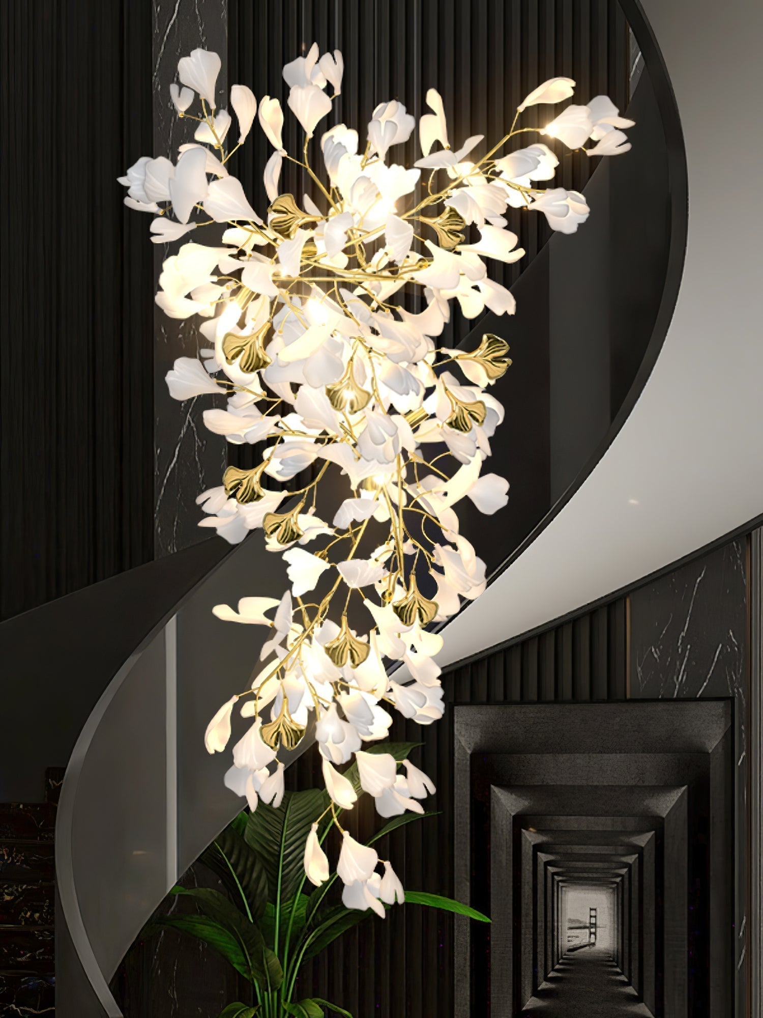 Olivia Kronleuchter Keramik Ginkgo Luxus-Letslighting