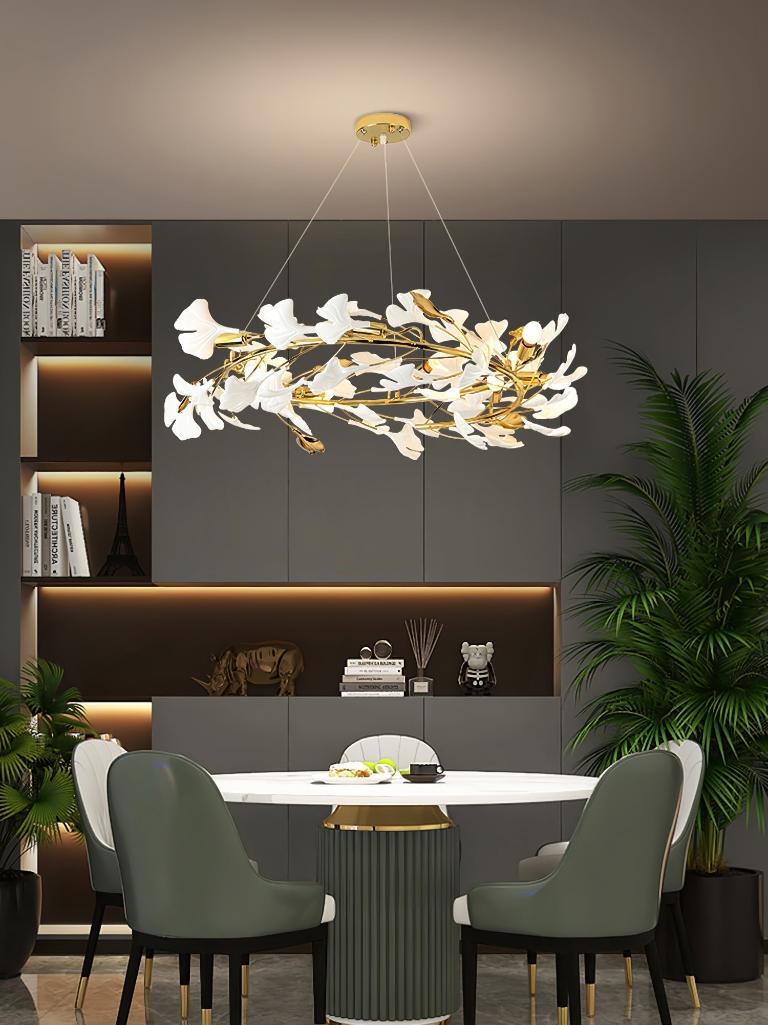 Olivia Kronleuchter Keramik Ginkgo Luxus-Letslighting