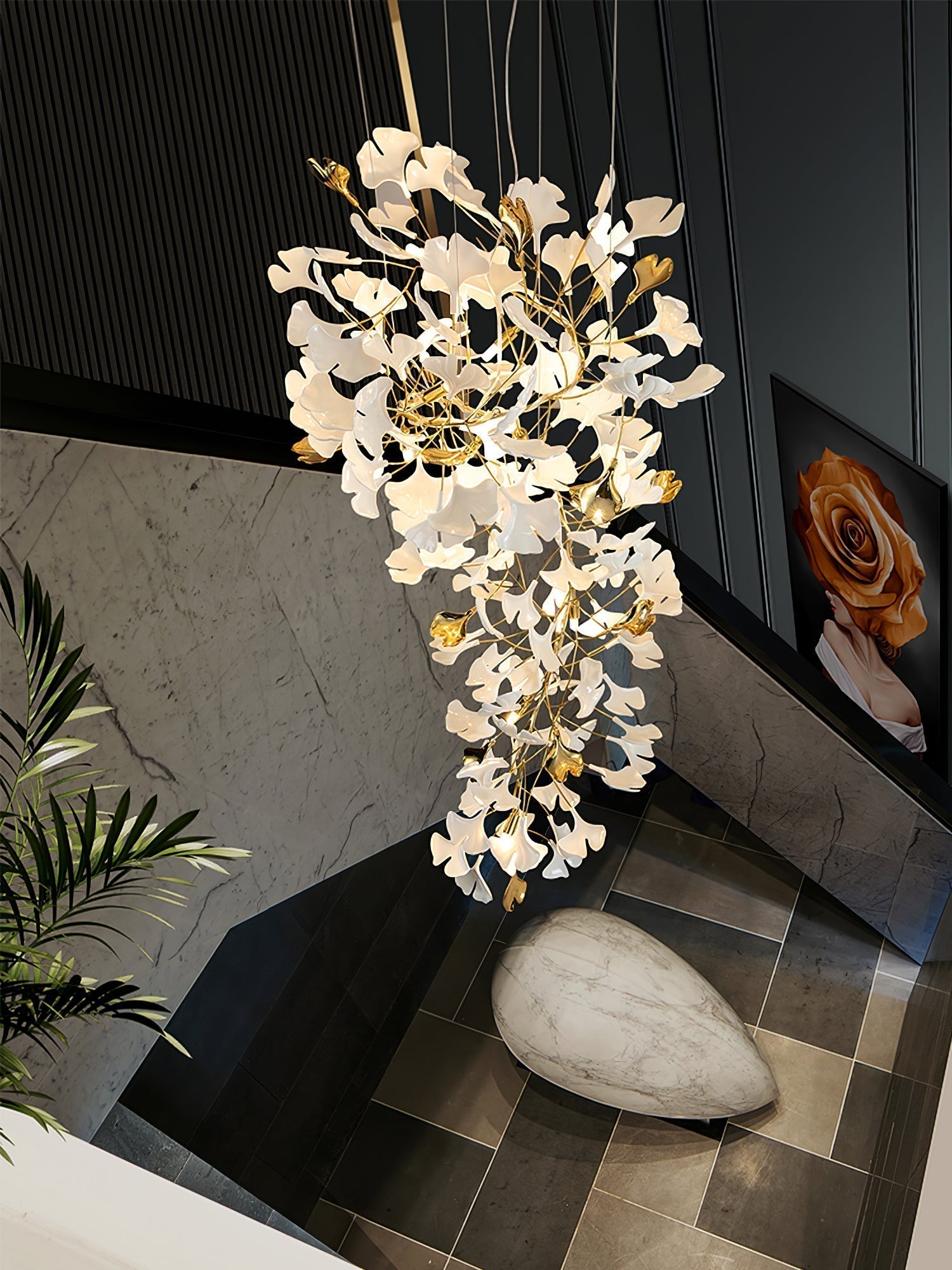 Olivia Kronleuchter Keramik Ginkgo Luxus-Letslighting