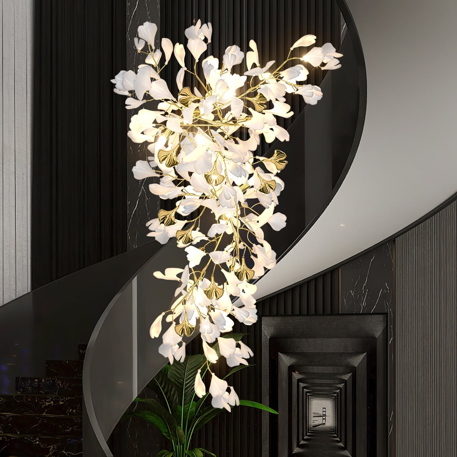 Olivia Kronleuchter Keramik Ginkgo Luxus-Letslighting