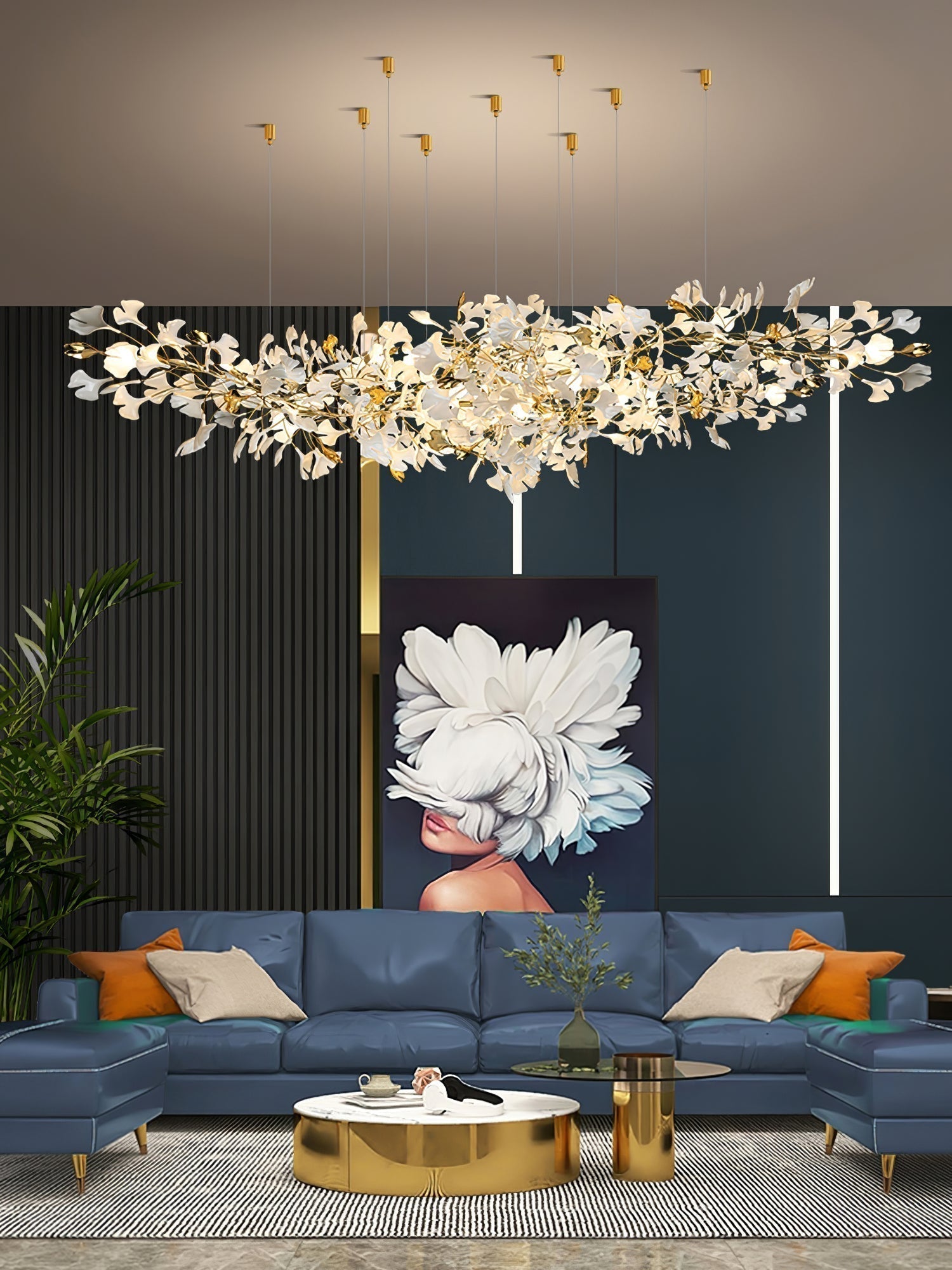 Olivia Kronleuchter Keramik Ginkgo Luxus-Letslighting