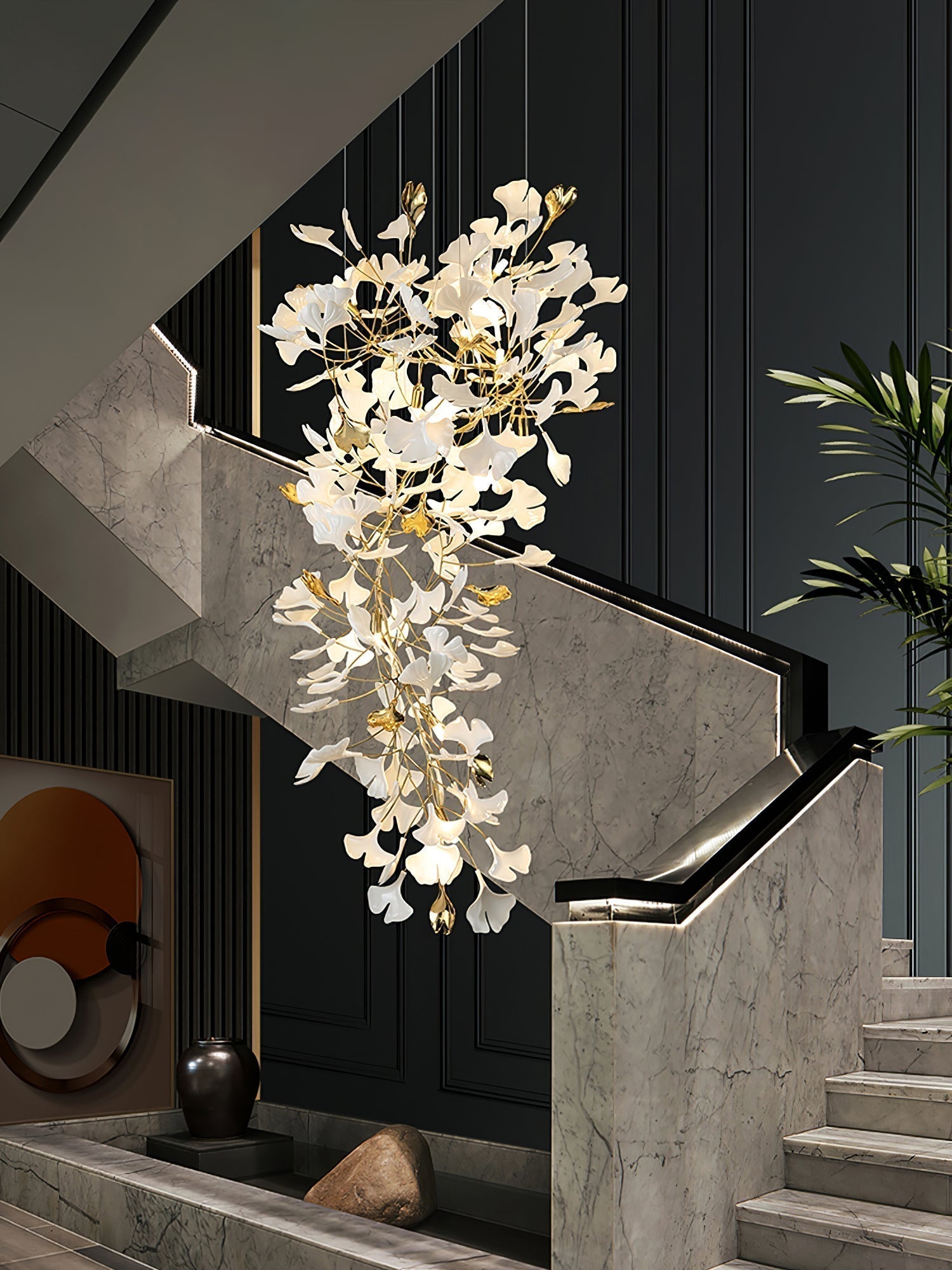 Olivia Kronleuchter Keramik Ginkgo Luxus-Letslighting
