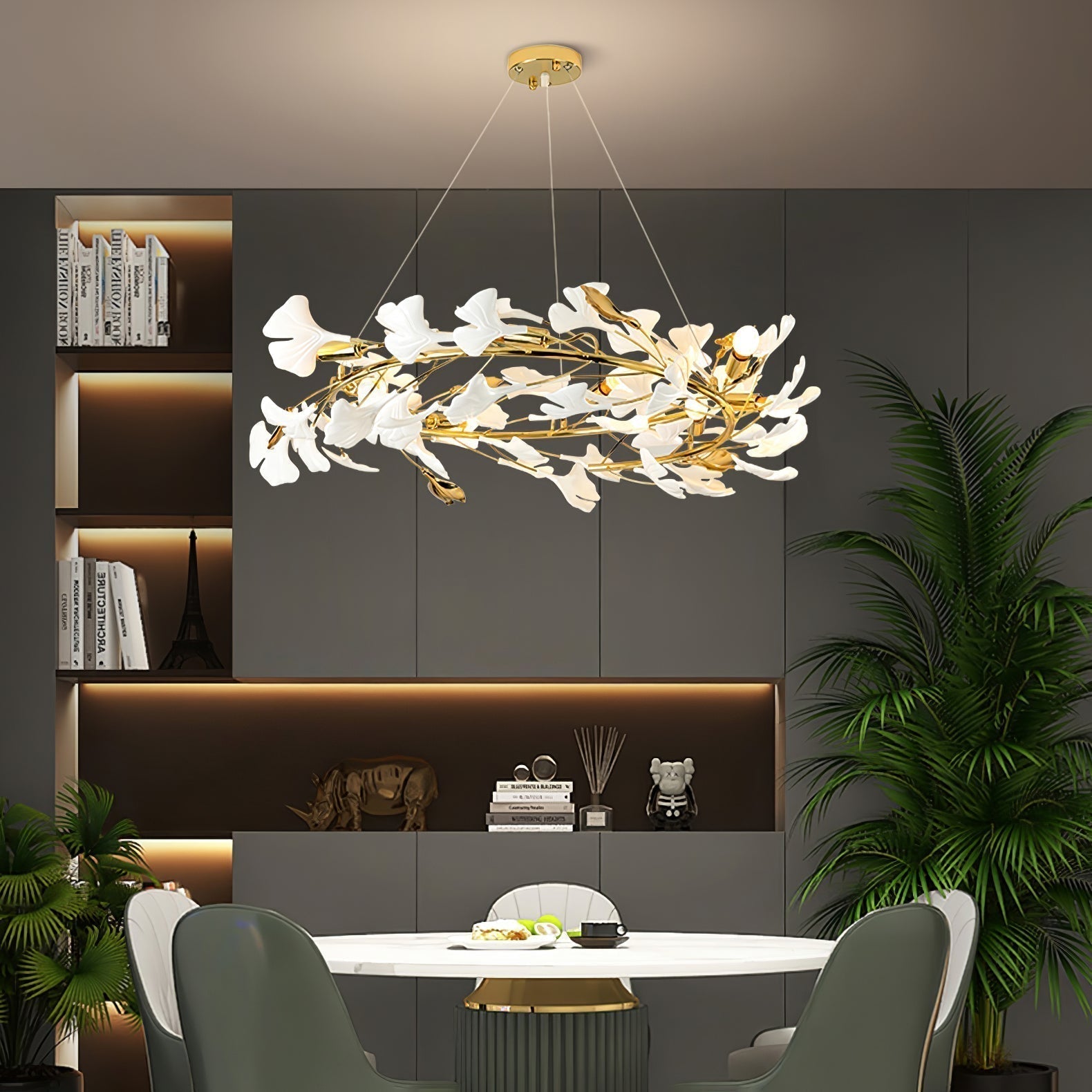 Olivia Kronleuchter Keramik Ginkgo Luxus-Letslighting