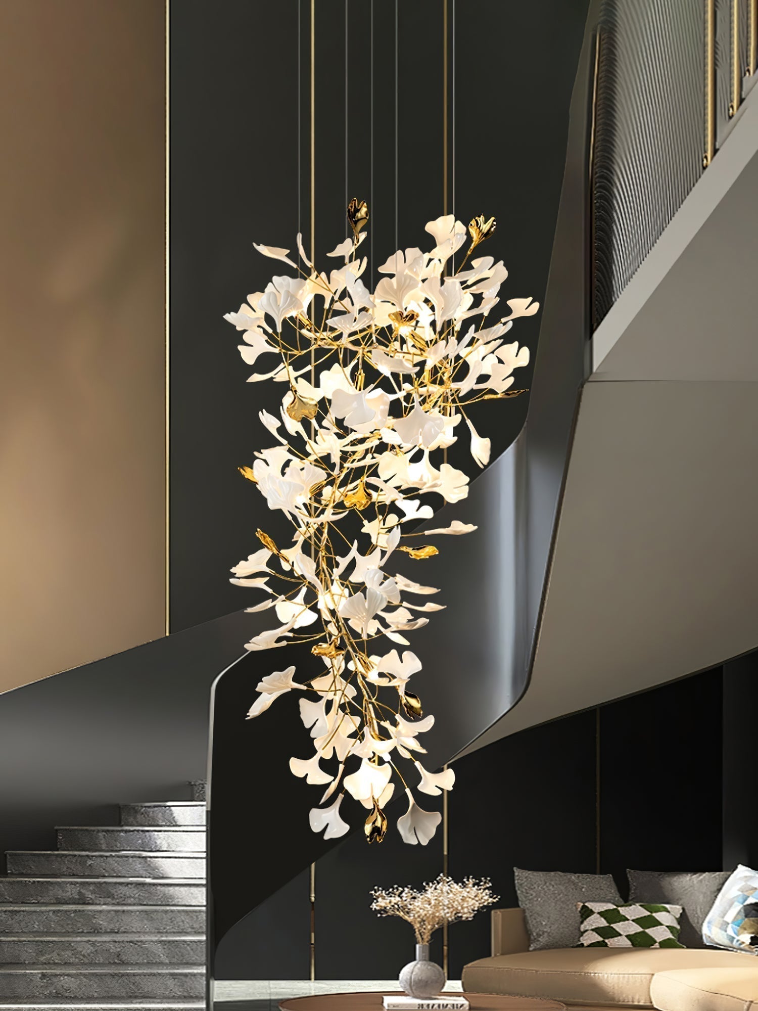 Olivia Kronleuchter Keramik Ginkgo Luxus-Letslighting