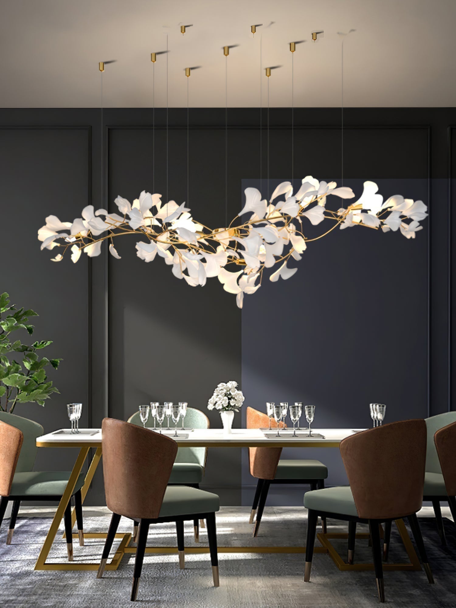 Olivia Kronleuchter Keramik Ginkgo Luxus-Letslighting
