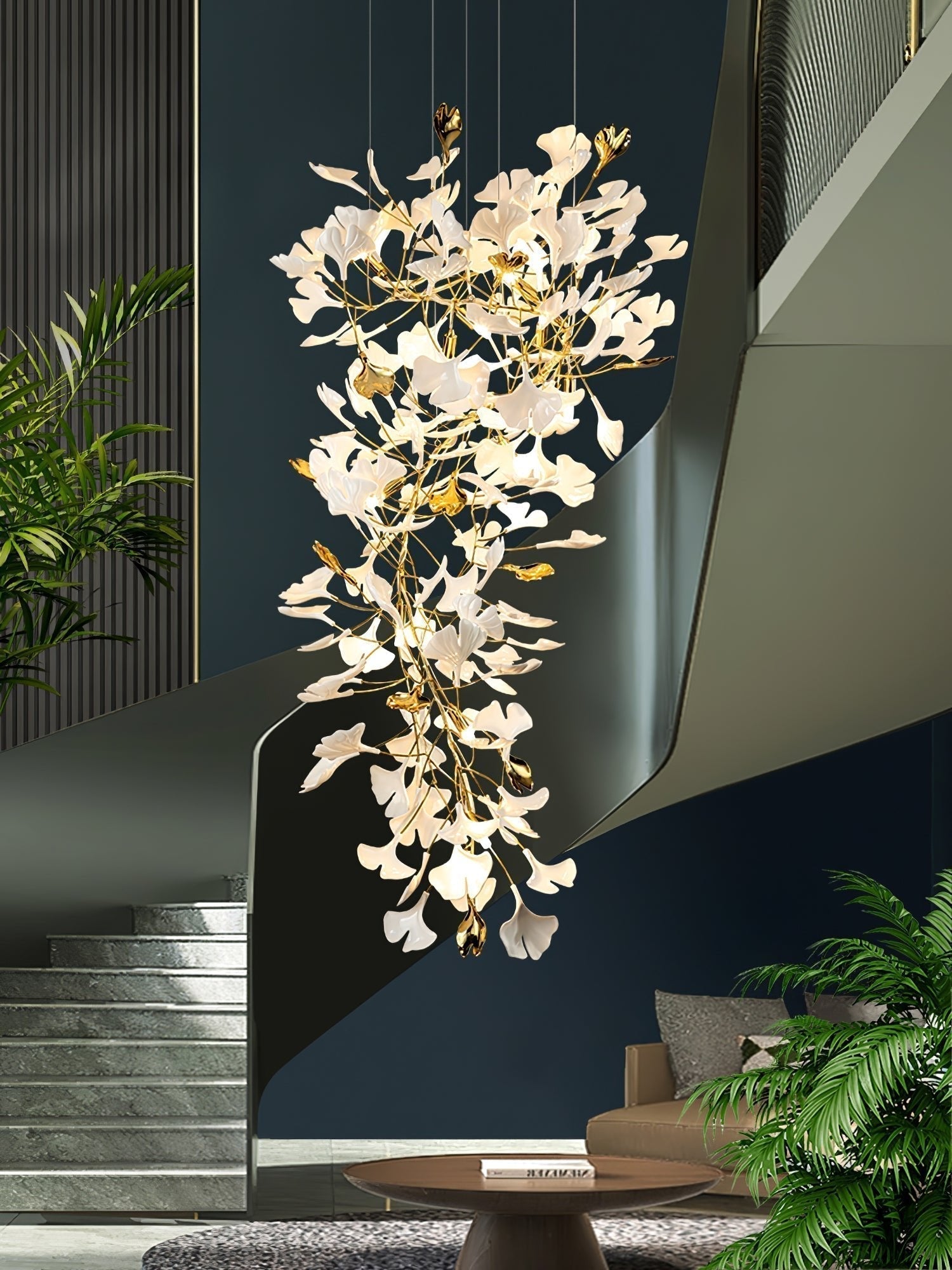 Olivia Kronleuchter Keramik Ginkgo Luxus-Letslighting