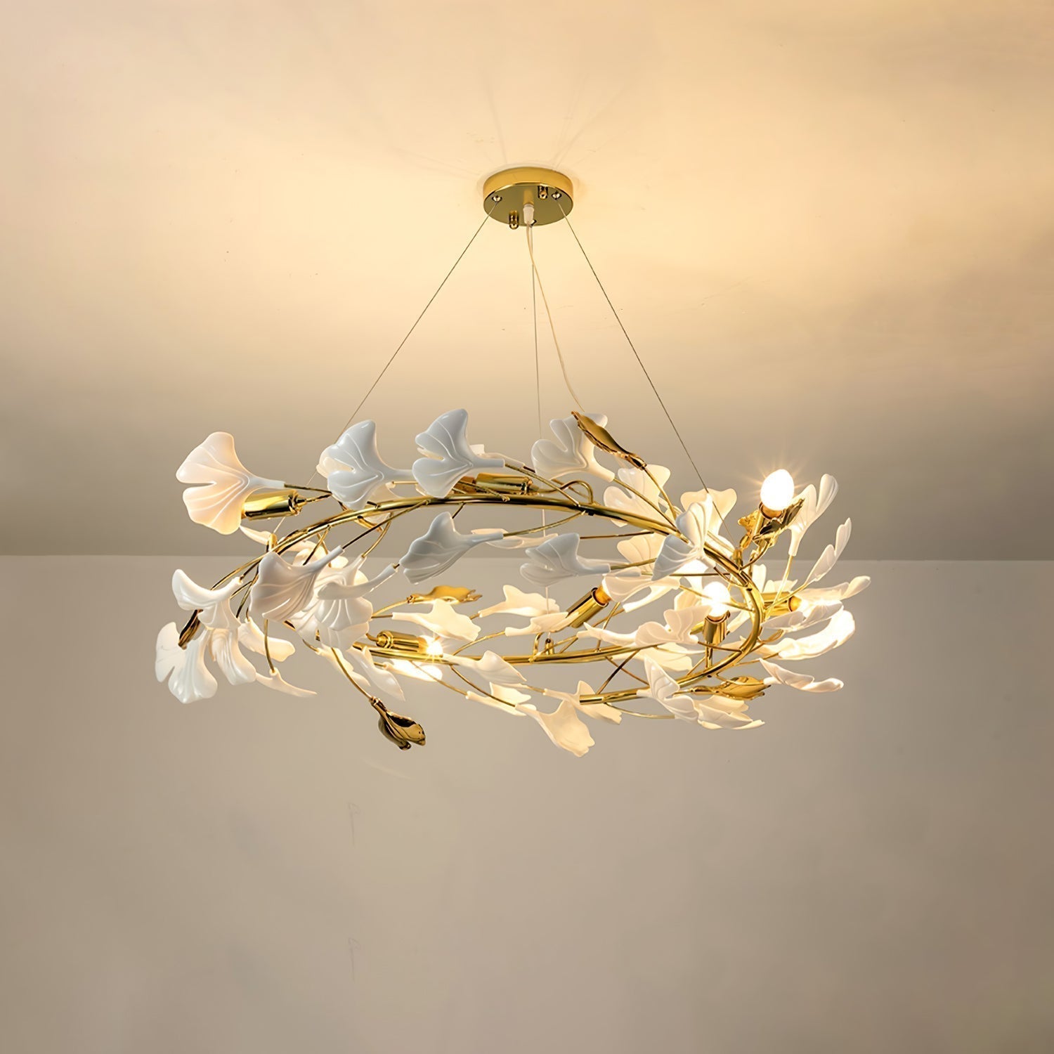 Olivia Kronleuchter Keramik Ginkgo Luxus-Letslighting
