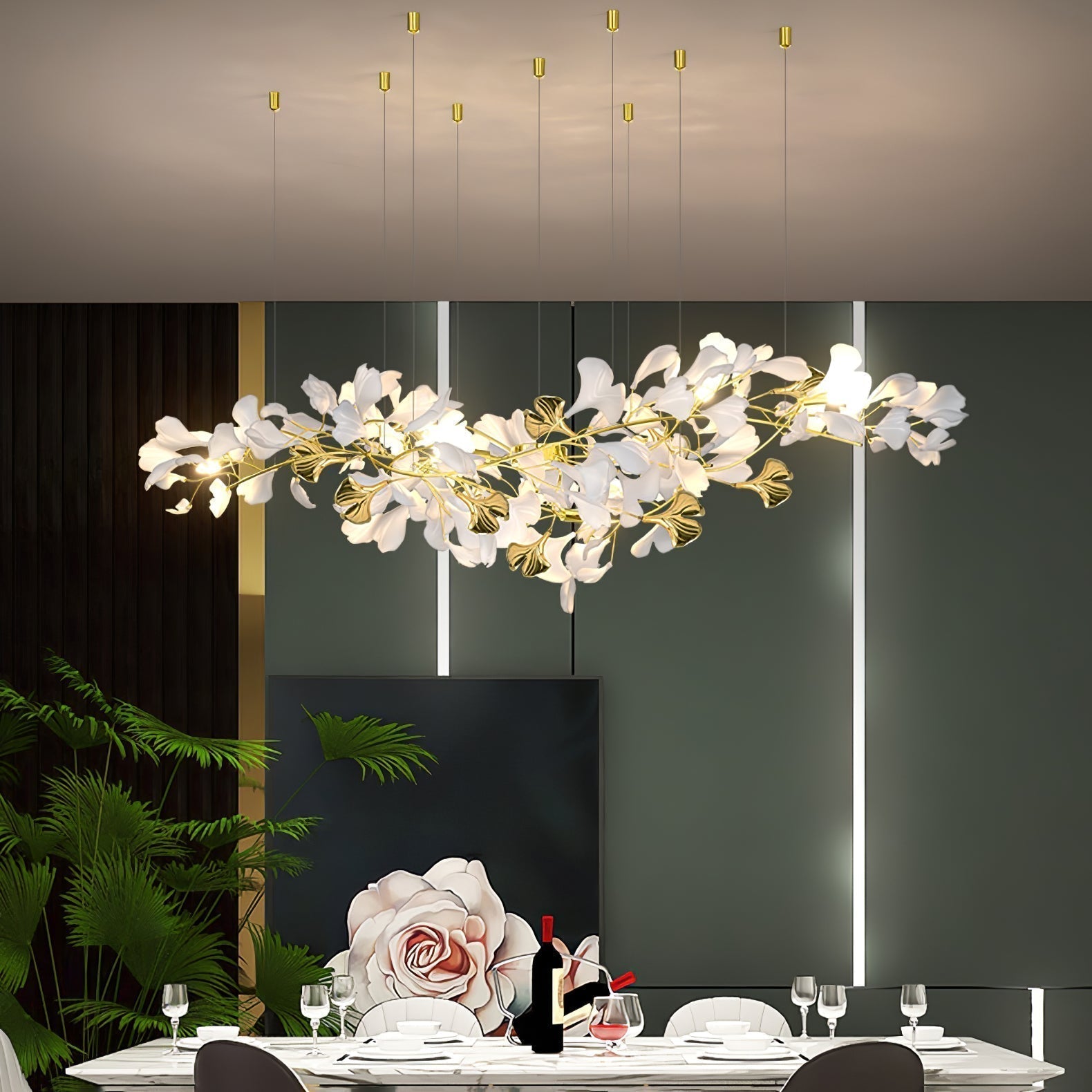Olivia Kronleuchter Keramik Ginkgo Luxus-Letslighting