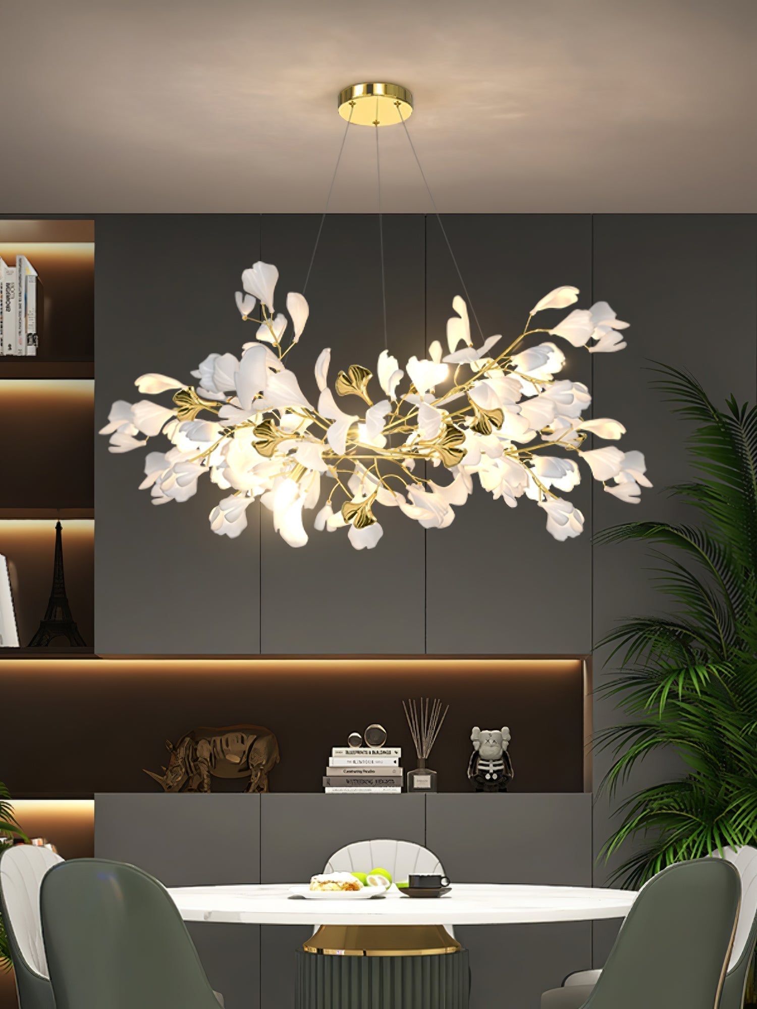 Olivia Kronleuchter Keramik Ginkgo Luxus-Letslighting