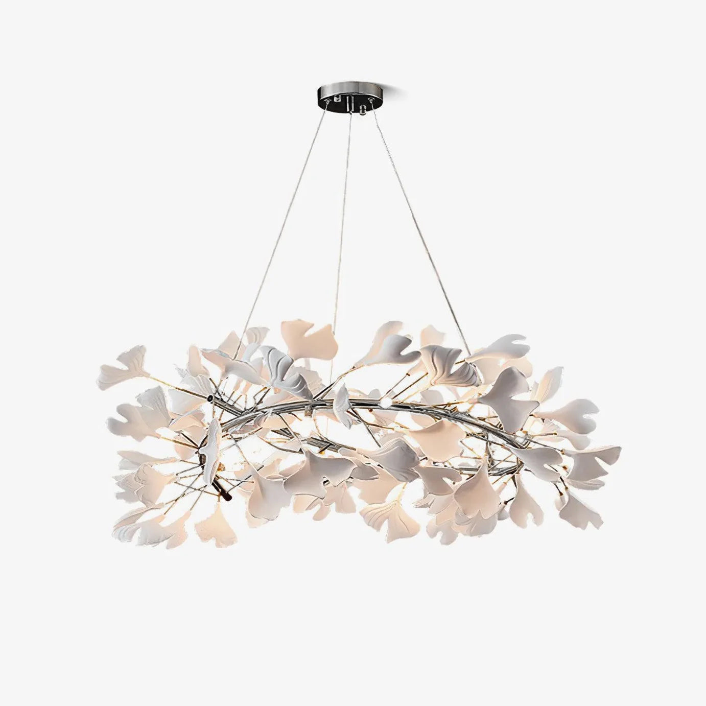 Lustra Lampe Pendante Gingko Porcelaine Feuilles Or-Letslighting