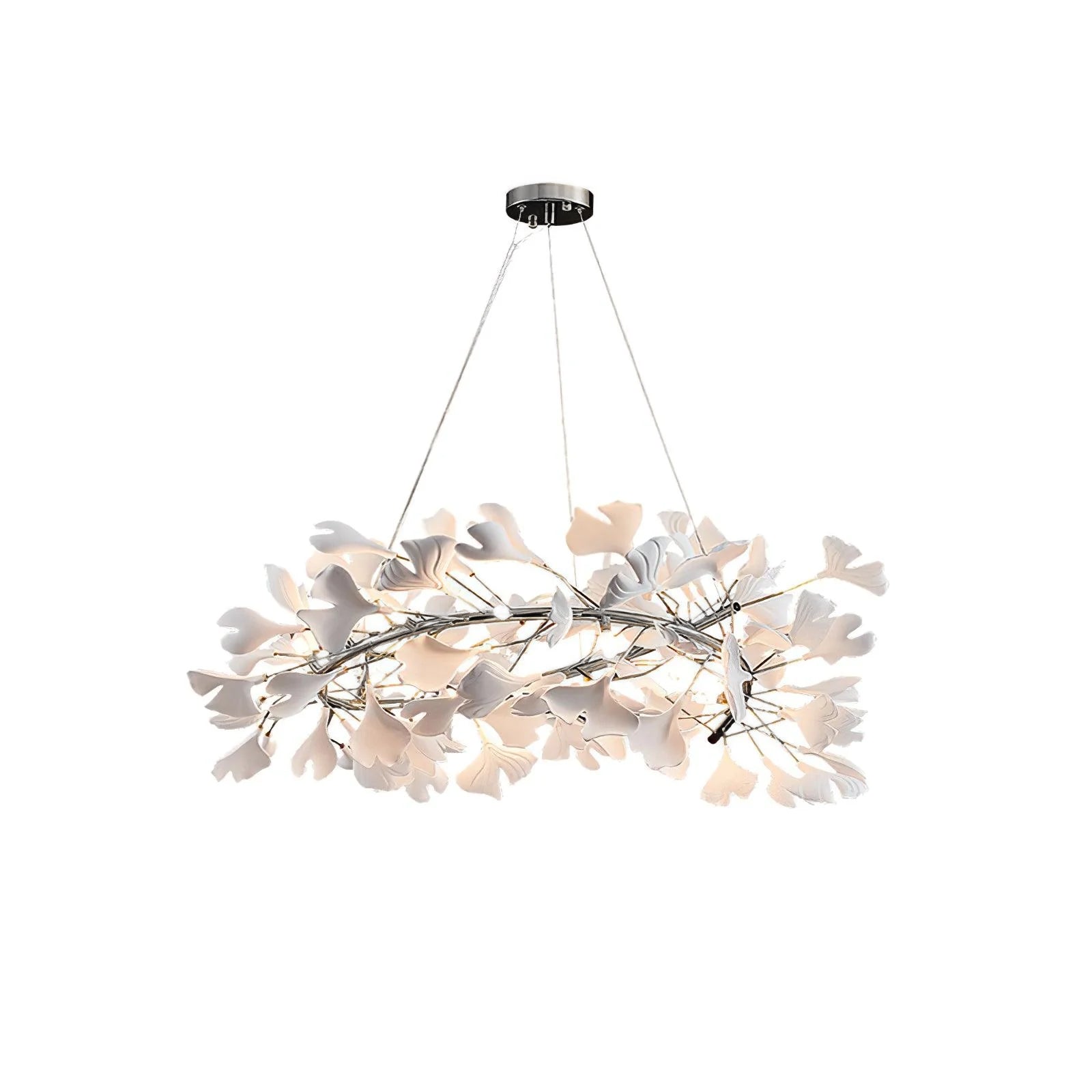 Lustra Lampe Pendante Gingko Porcelaine Feuilles Or-Letslighting