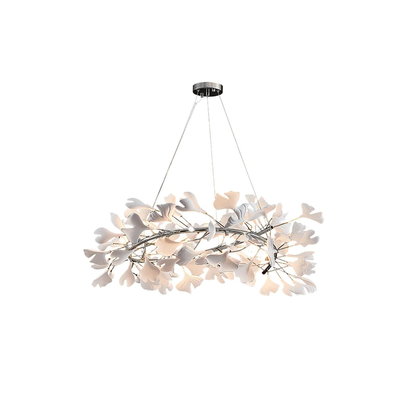 Lustra Lampe Pendante Gingko Porcelaine Feuilles Or-Letslighting