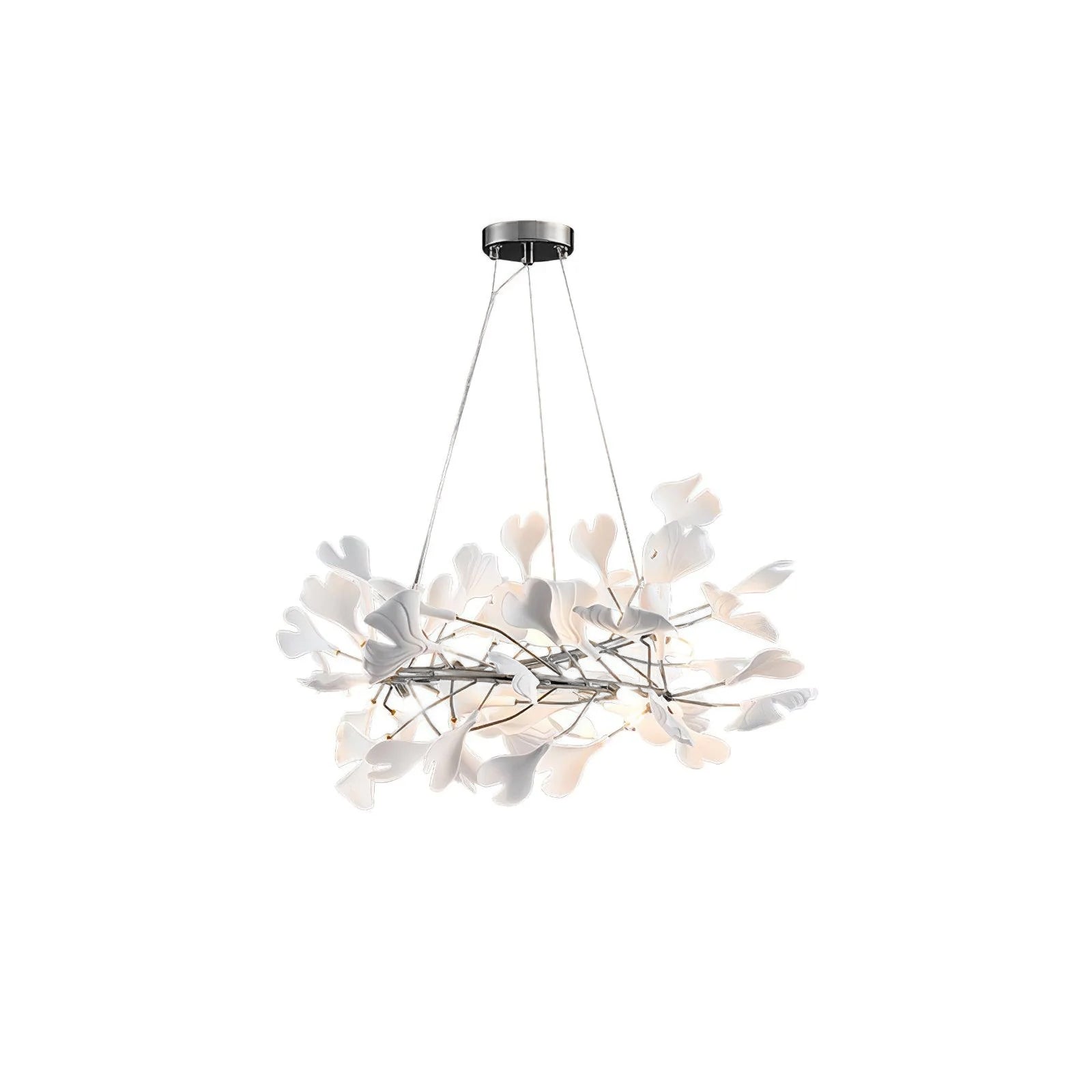 Lustra Lampe Pendante Gingko Porcelaine Feuilles Or-Letslighting