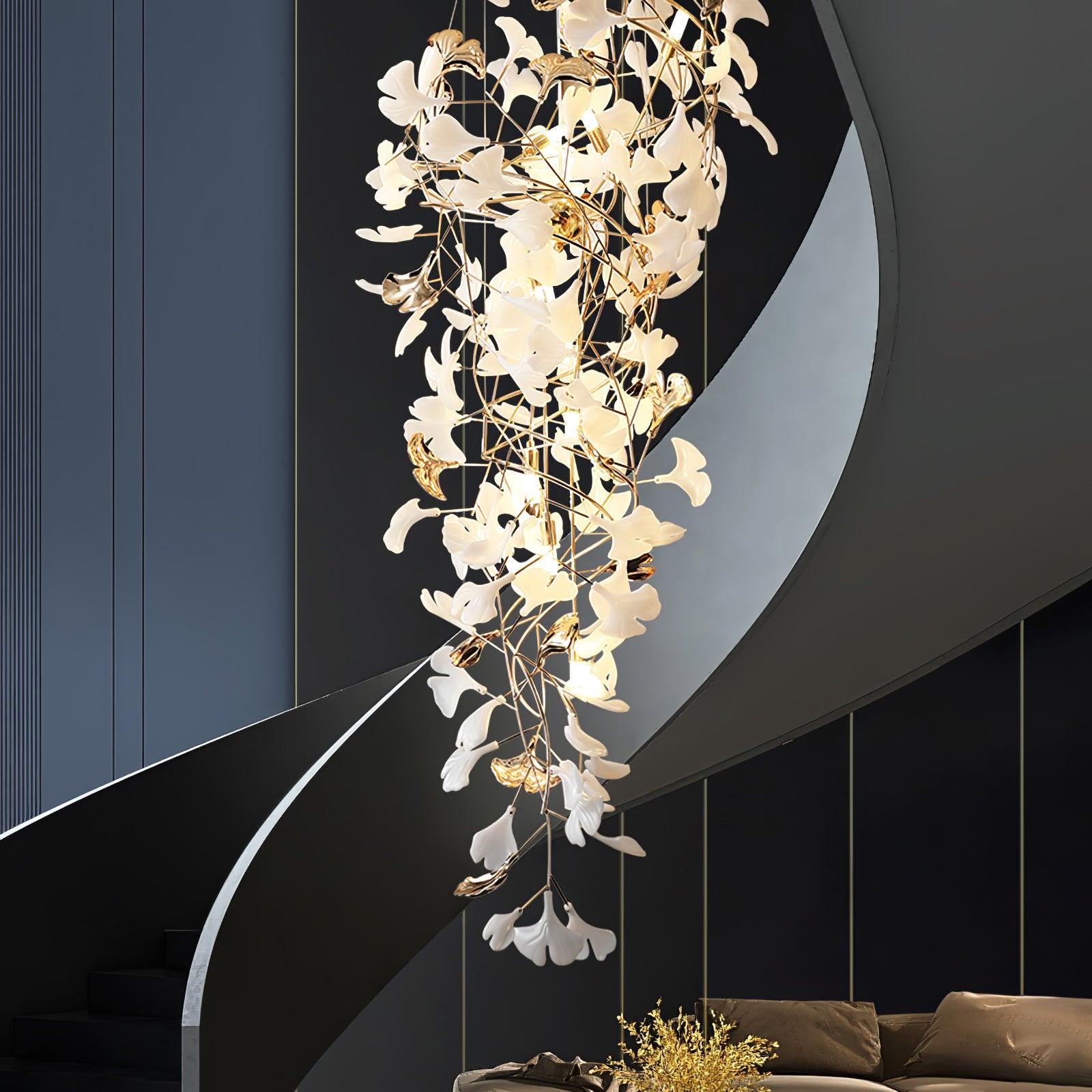 Olivia Kaskaden-Kronleuchter aus Keramik mit Gingko-Motiv-Letslighting