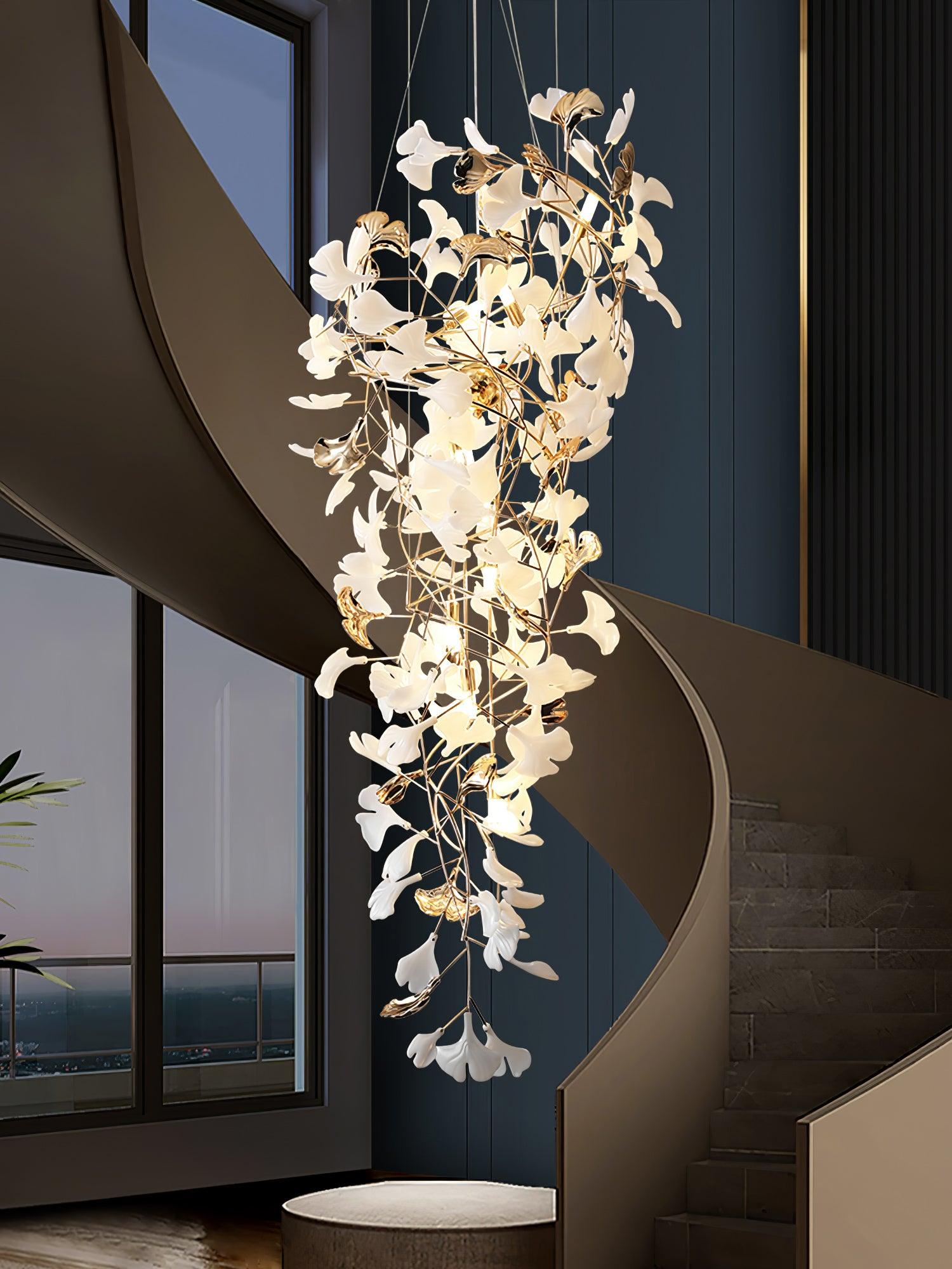 Olivia Kaskaden-Kronleuchter aus Keramik mit Gingko-Motiv-Letslighting