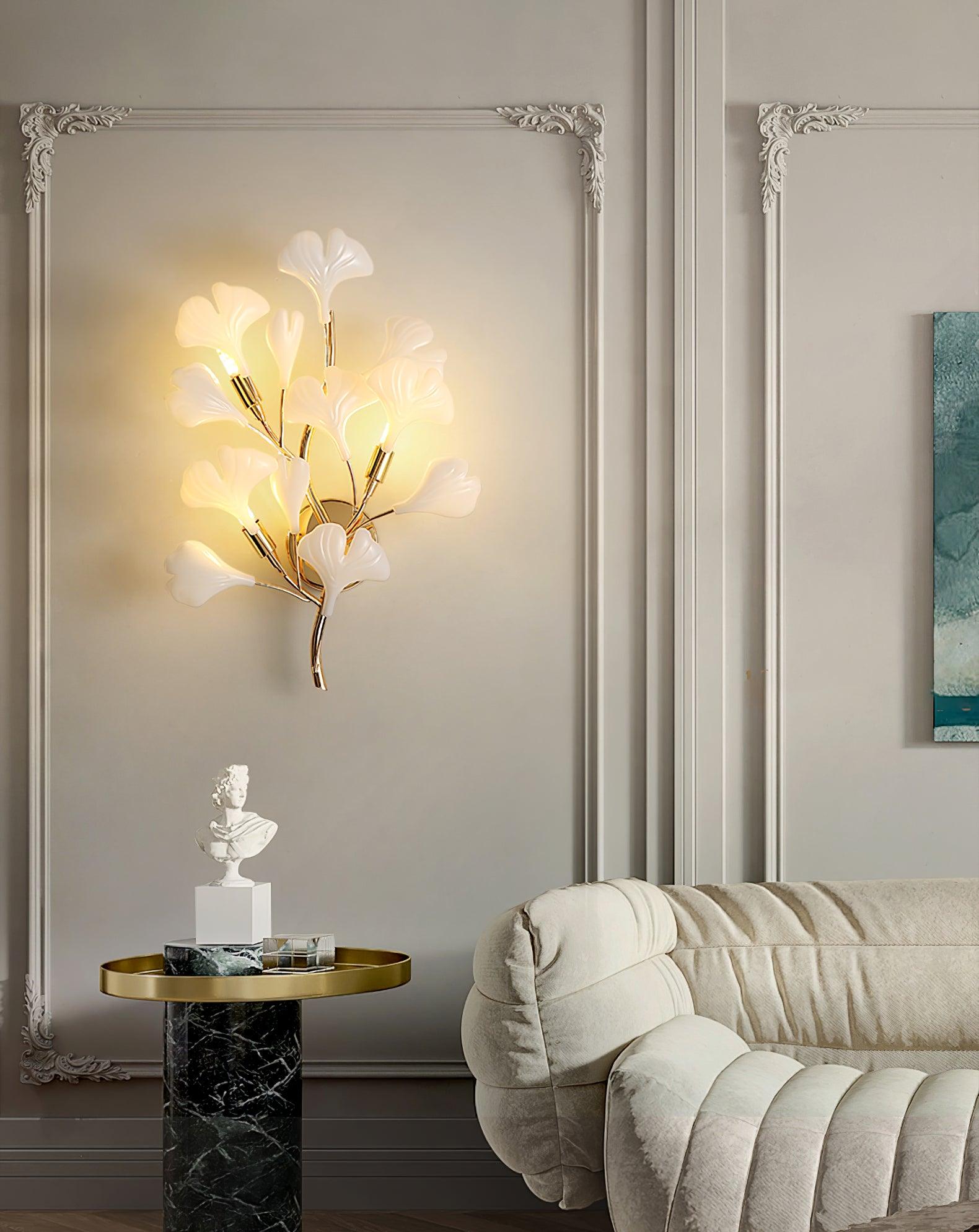 Wall Lamp Gingko Ceramic Petal Shades Gold Art Nouveau - Letslighting
