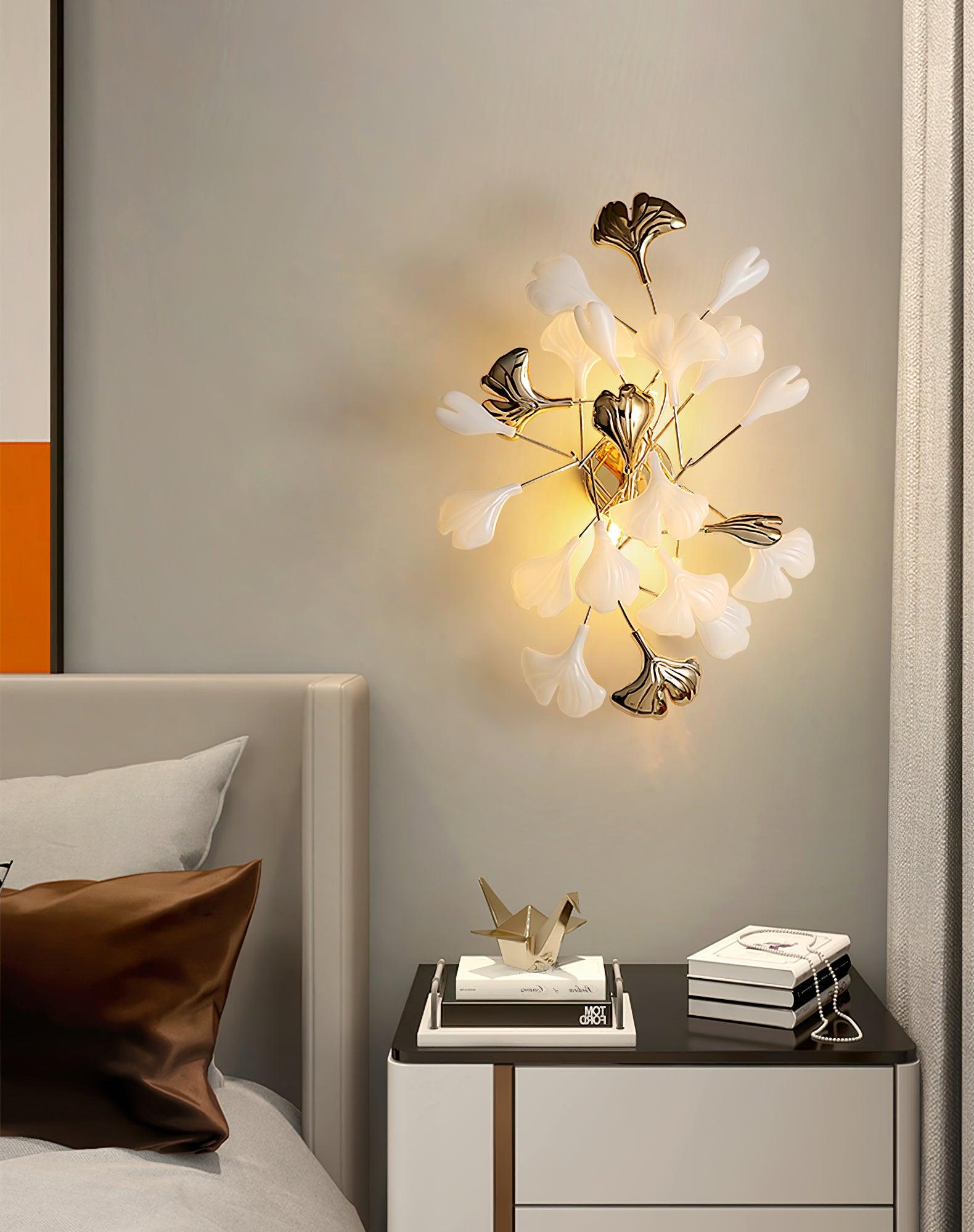 Wall Lamp Gingko Ceramic Petal Shades Gold Art Nouveau - Letslighting