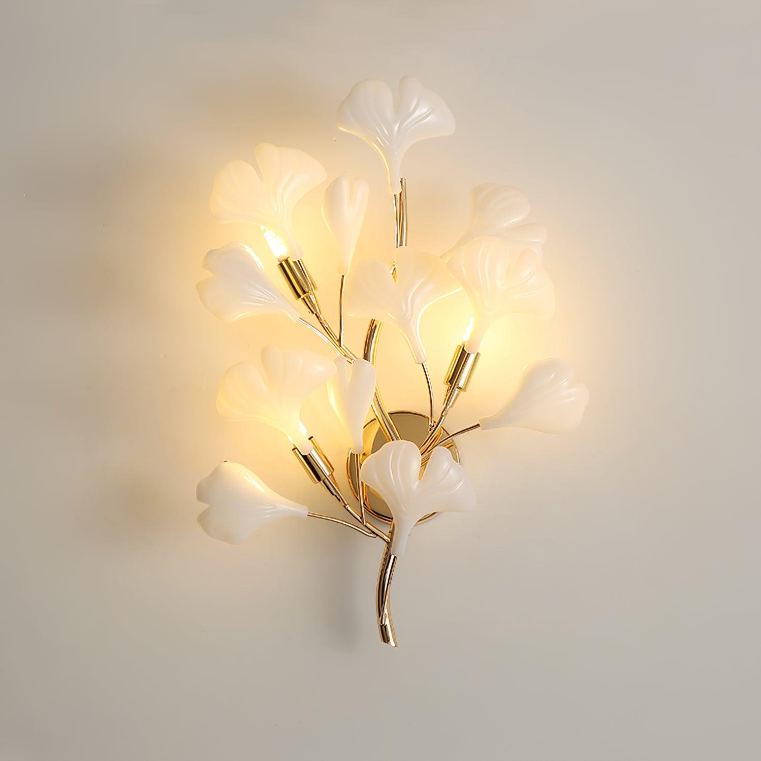 Wall Lamp Gingko Ceramic Petal Shades Gold Art Nouveau - Letslighting