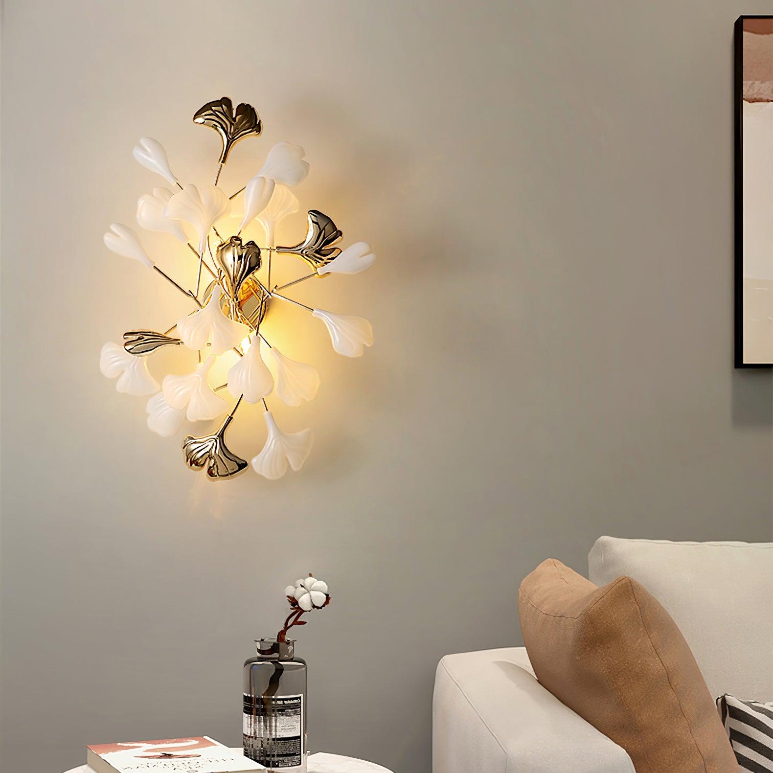 Wall Lamp Gingko Ceramic Petal Shades Gold Art Nouveau - Letslighting