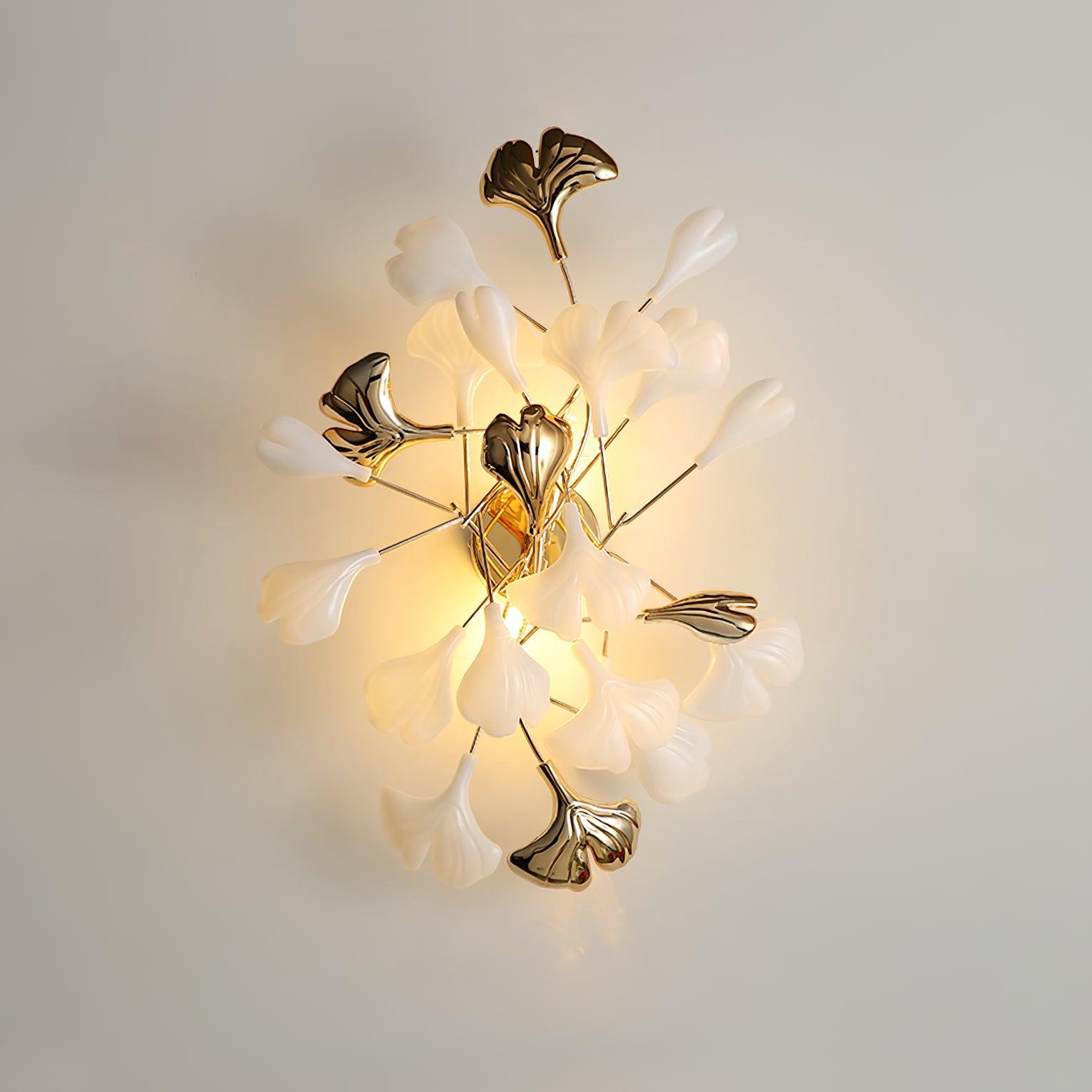 Wall Lamp Gingko Ceramic Petal Shades Gold Art Nouveau - Letslighting