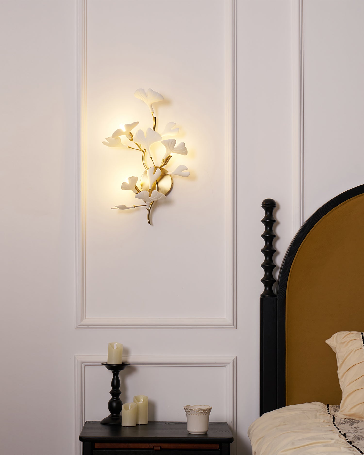 Wall Lamp Gingko Ceramic Petal Shades Gold Art Nouveau - Letslighting