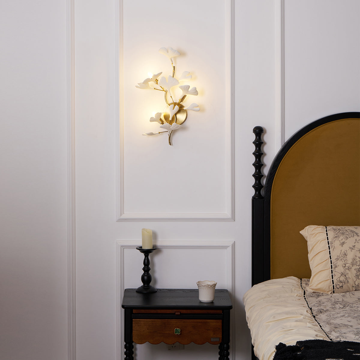Wall Lamp Gingko Ceramic Petal Shades Gold Art Nouveau - Letslighting