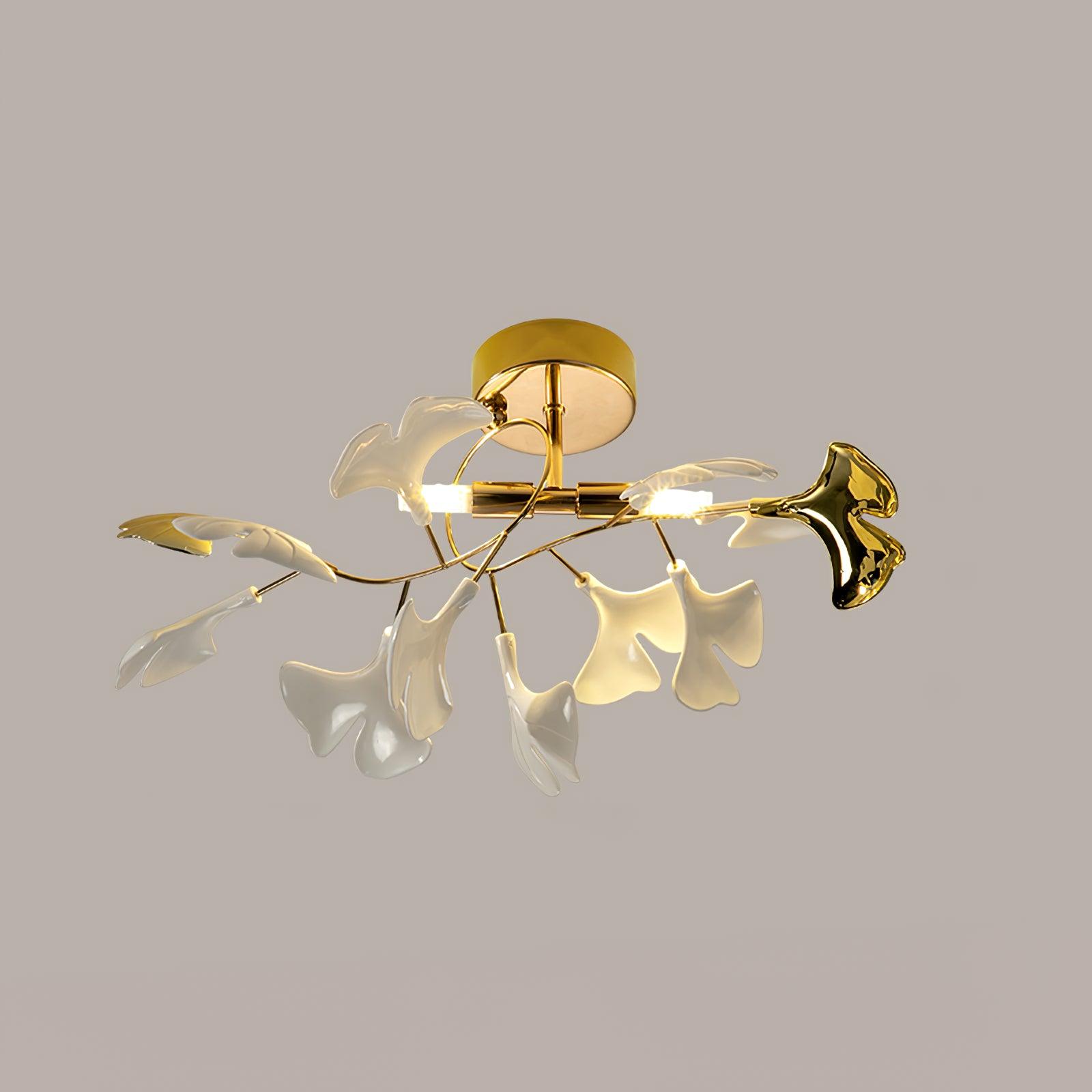Solara Deckenleuchte Gingkoblätter mit Messingzweig-Letslighting