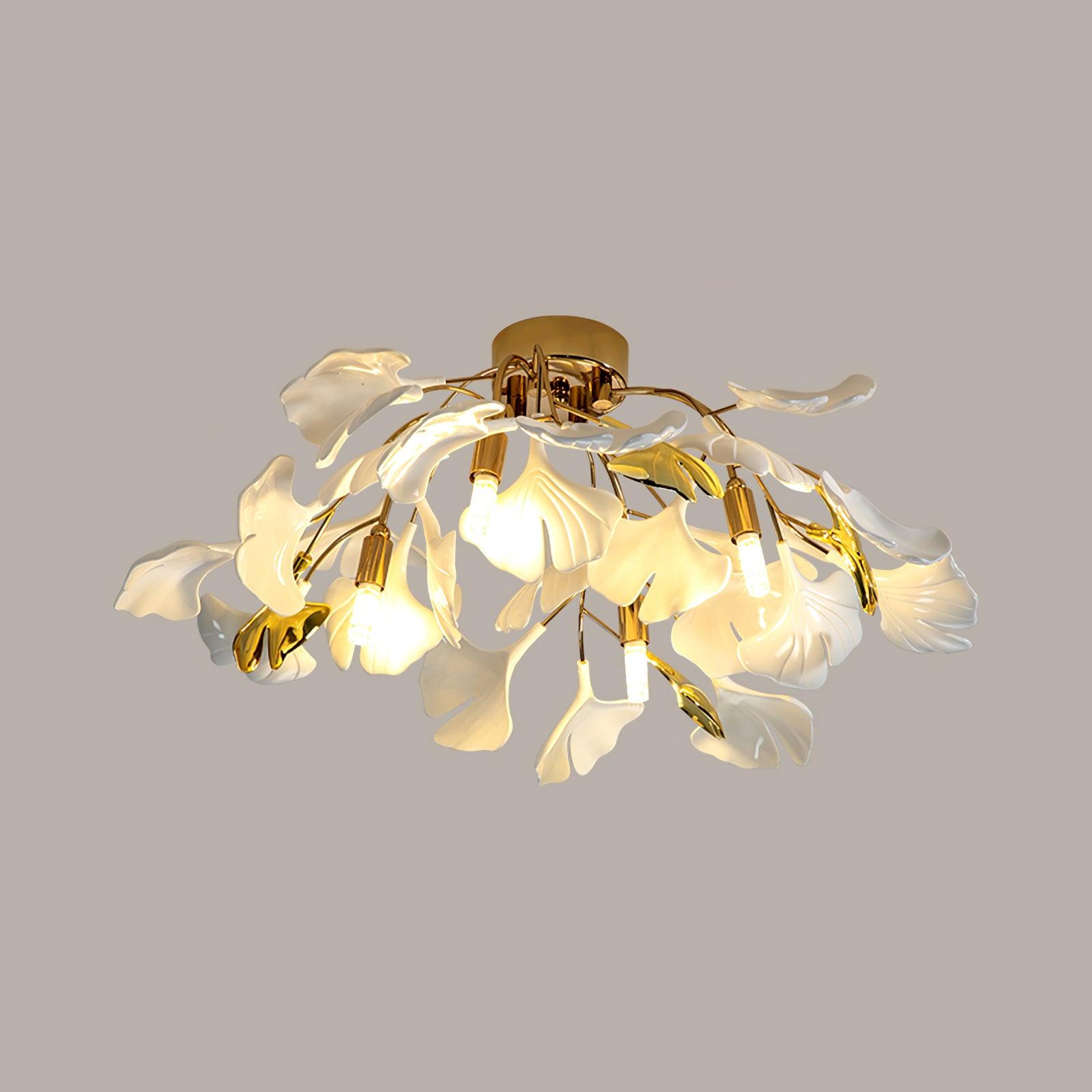 Solara Deckenleuchte Gingkoblätter mit Messingzweig-Letslighting