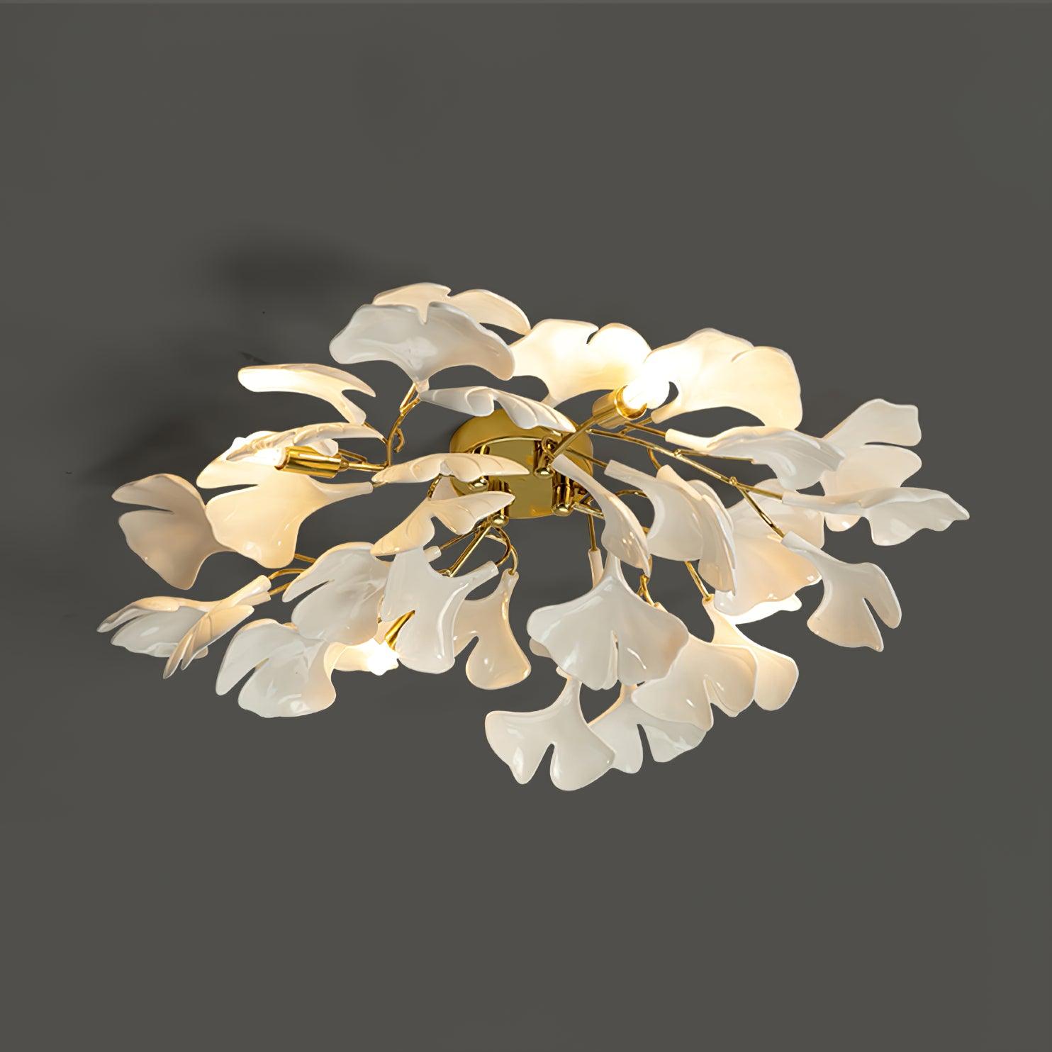 Solara Deckenleuchte Gingkoblätter mit Messingzweig-Letslighting