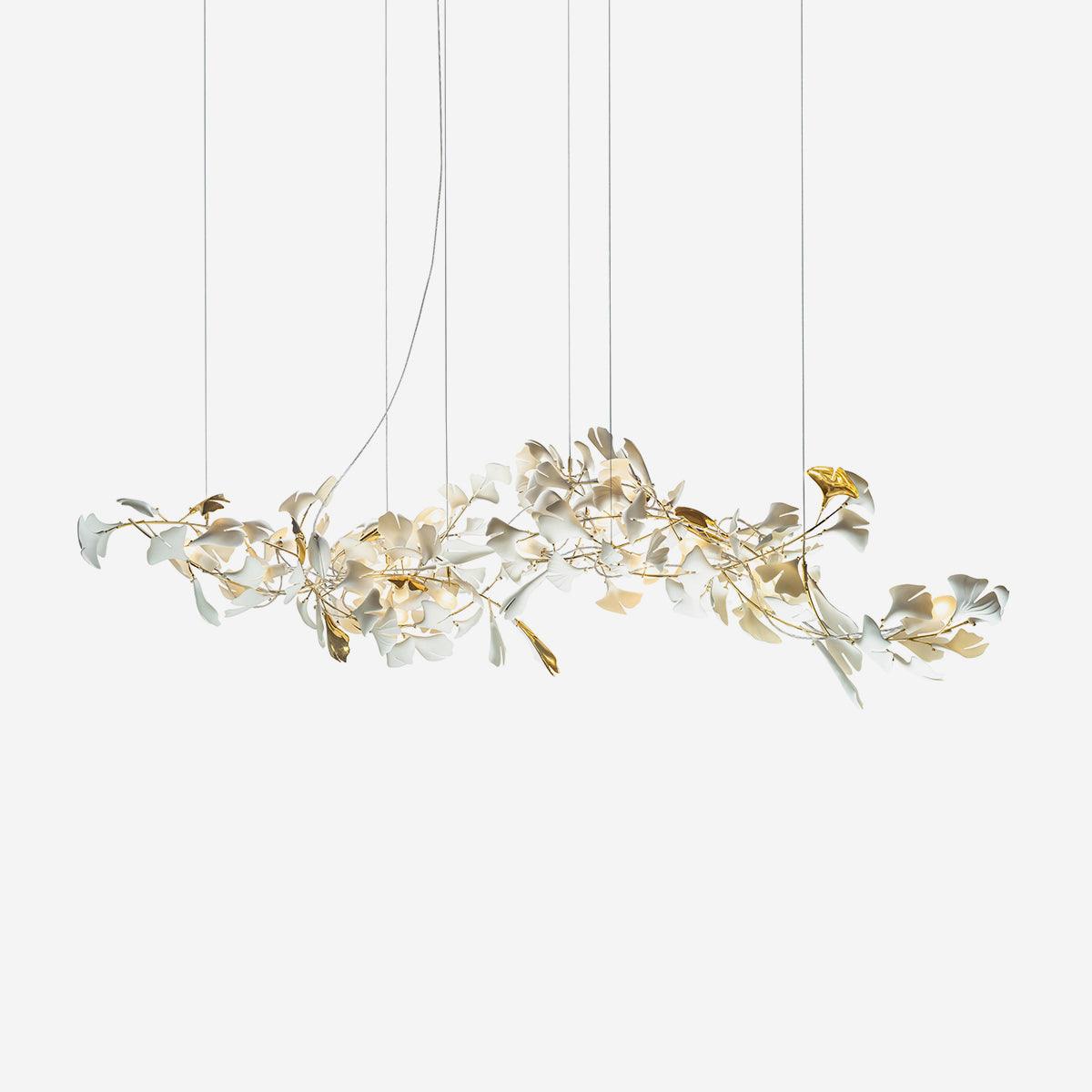 Chandelier Metal Frame Ceramic Gingko Leaf Shade White Gold Modern - Letslighting