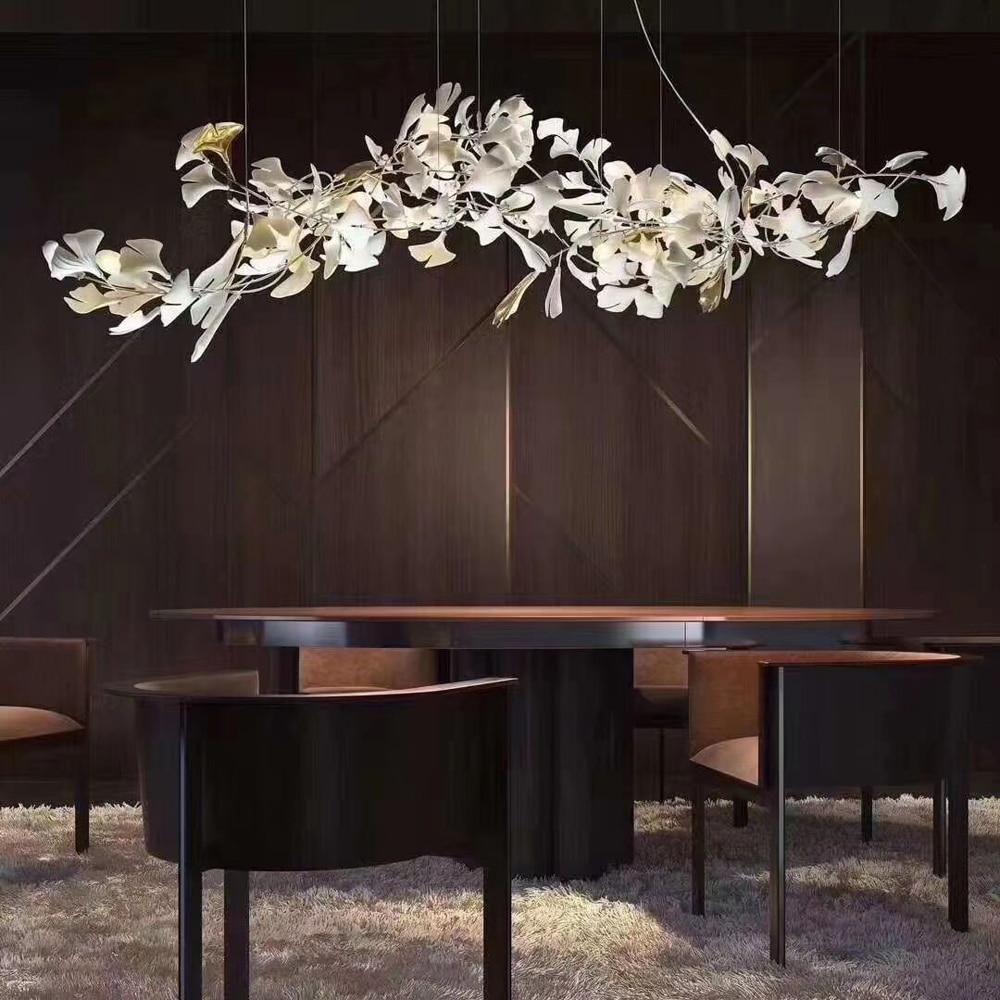 Chandelier Metal Frame Ceramic Gingko Leaf Shade White Gold Modern - Letslighting