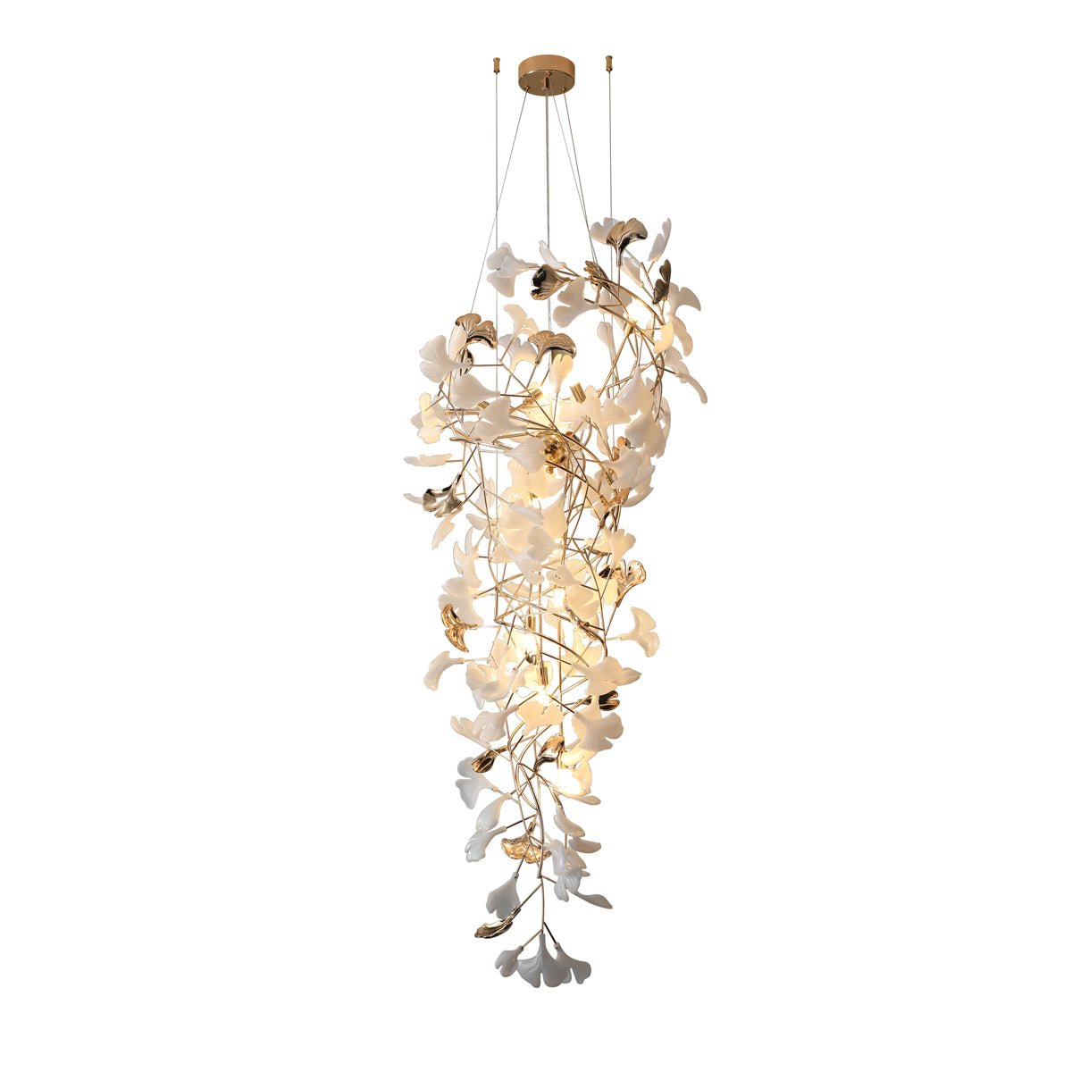 Olivia Kaskaden-Kronleuchter aus Keramik mit Gingko-Motiv-Letslighting