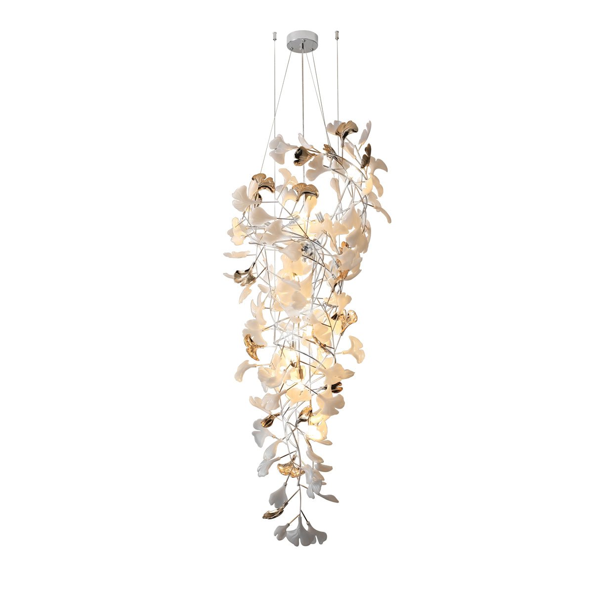 Olivia Kaskaden-Kronleuchter aus Keramik mit Gingko-Motiv-Letslighting