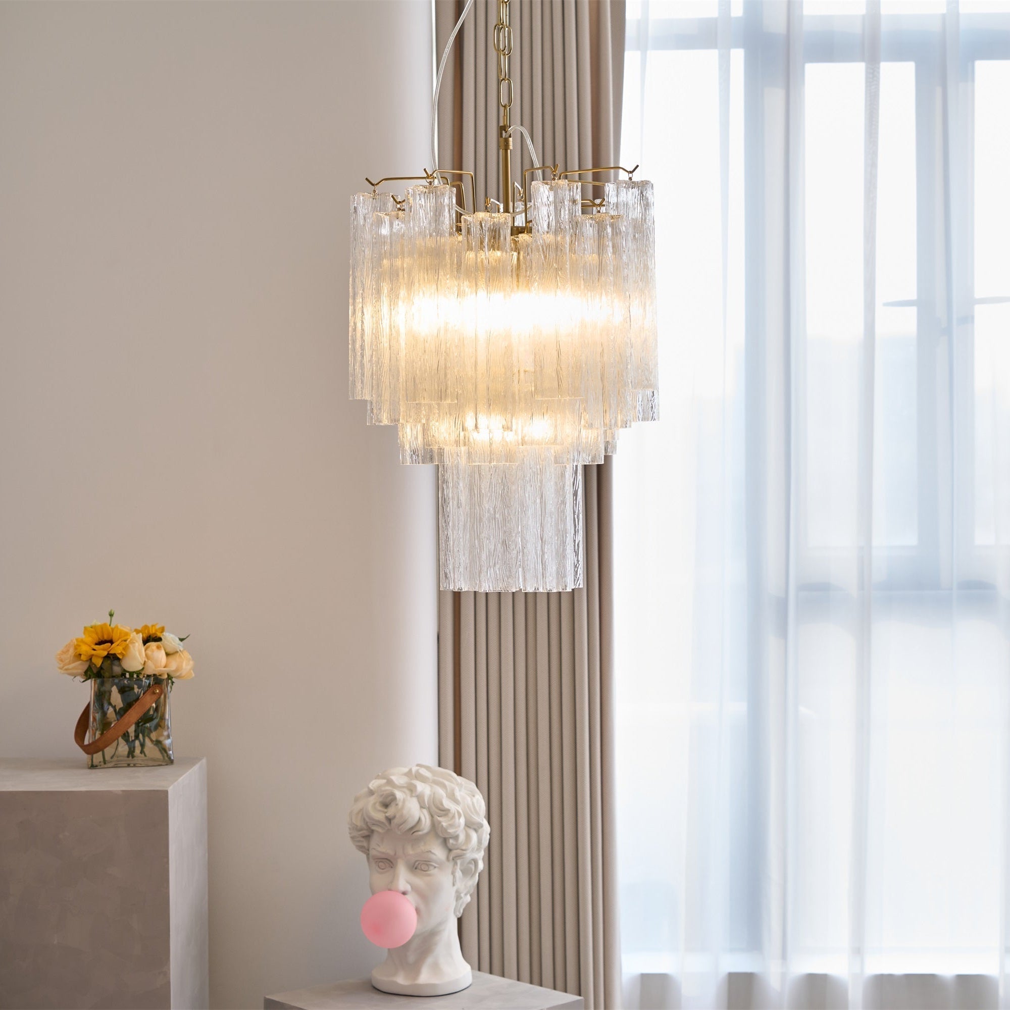 Aurora Chandelier Clear Murano Glass Tube Tiered Modern - Neutralighting