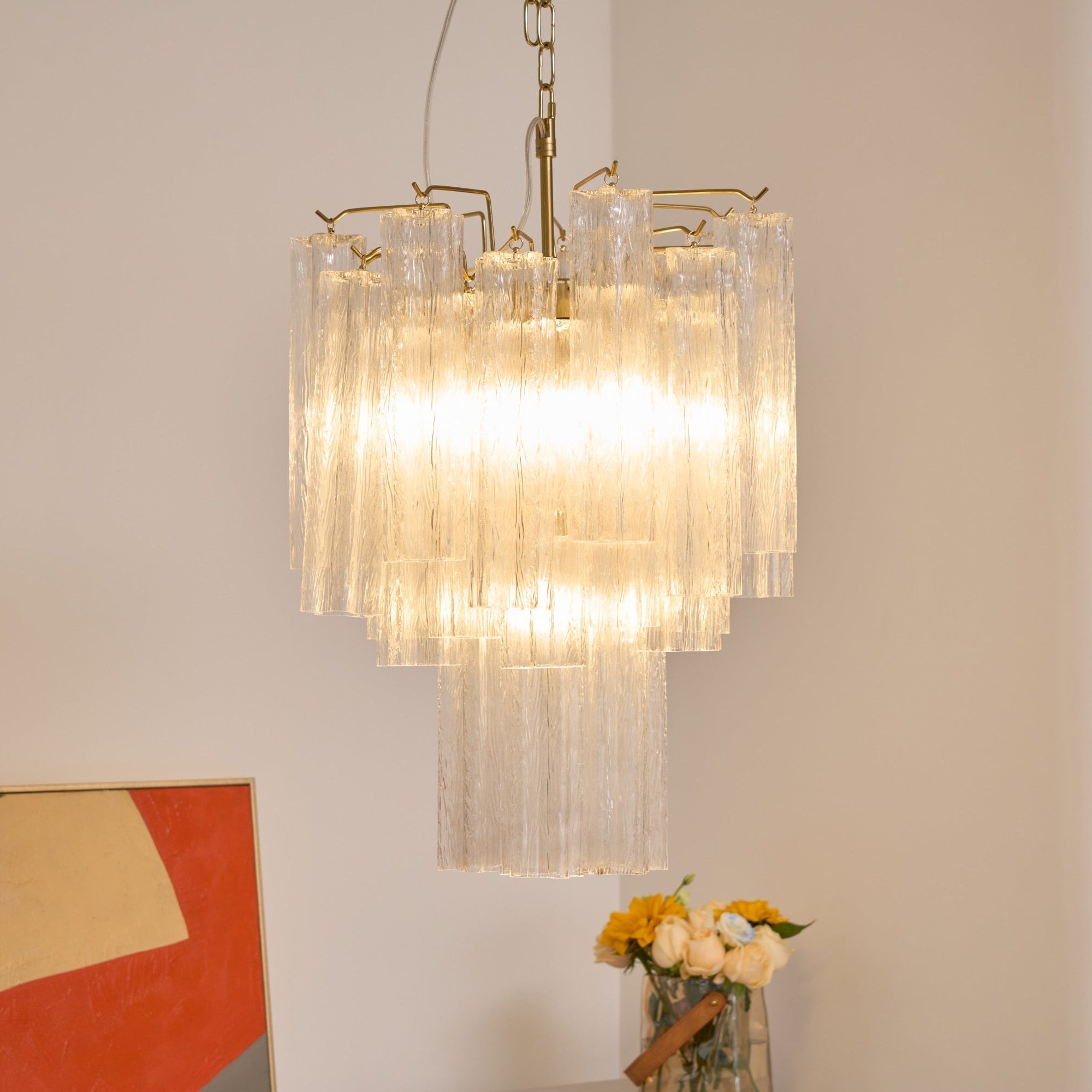 Aurora Chandelier Clear Murano Glass Tube Tiered Modern - Neutralighting