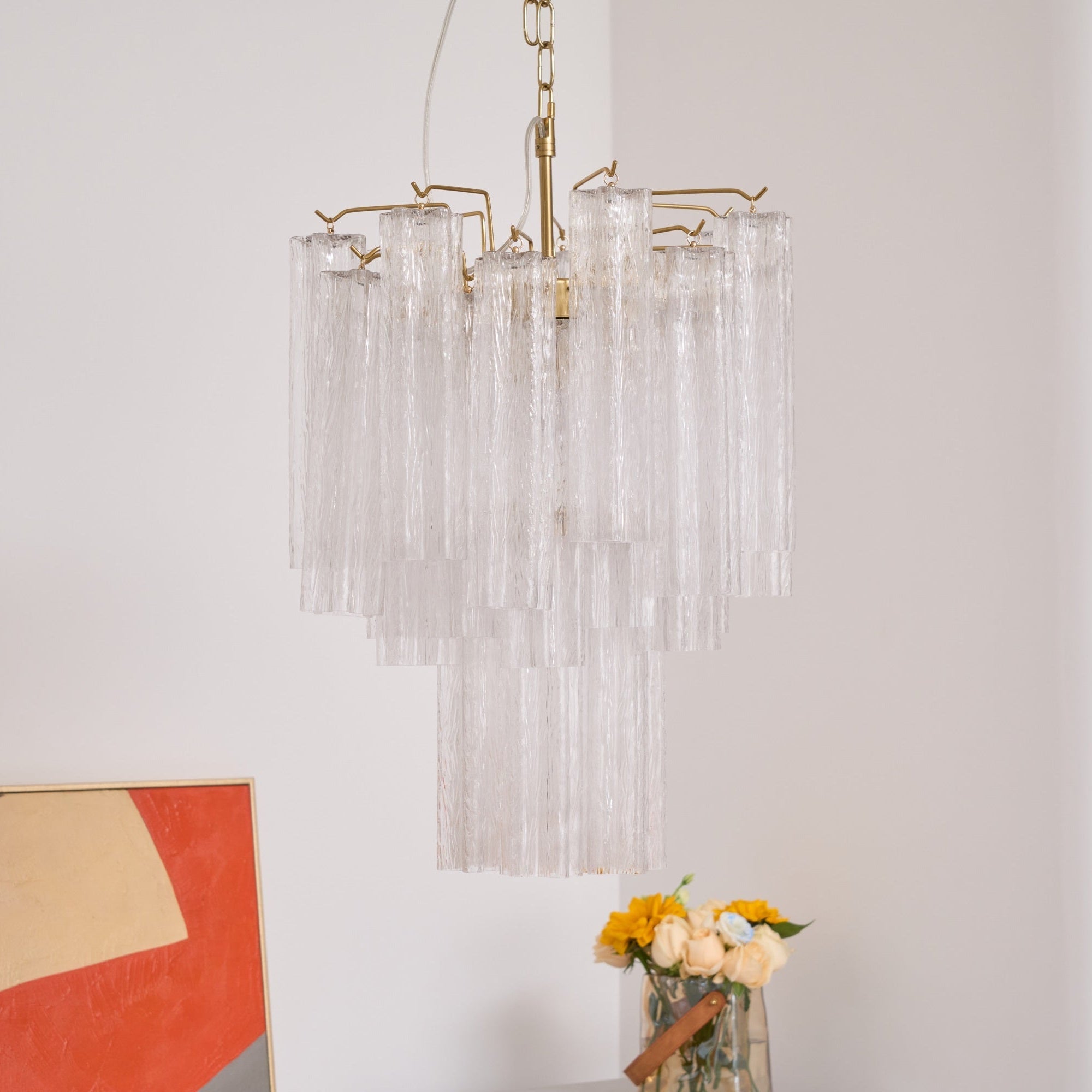 Aurora Chandelier Clear Murano Glass Tube Tiered Modern - Neutralighting