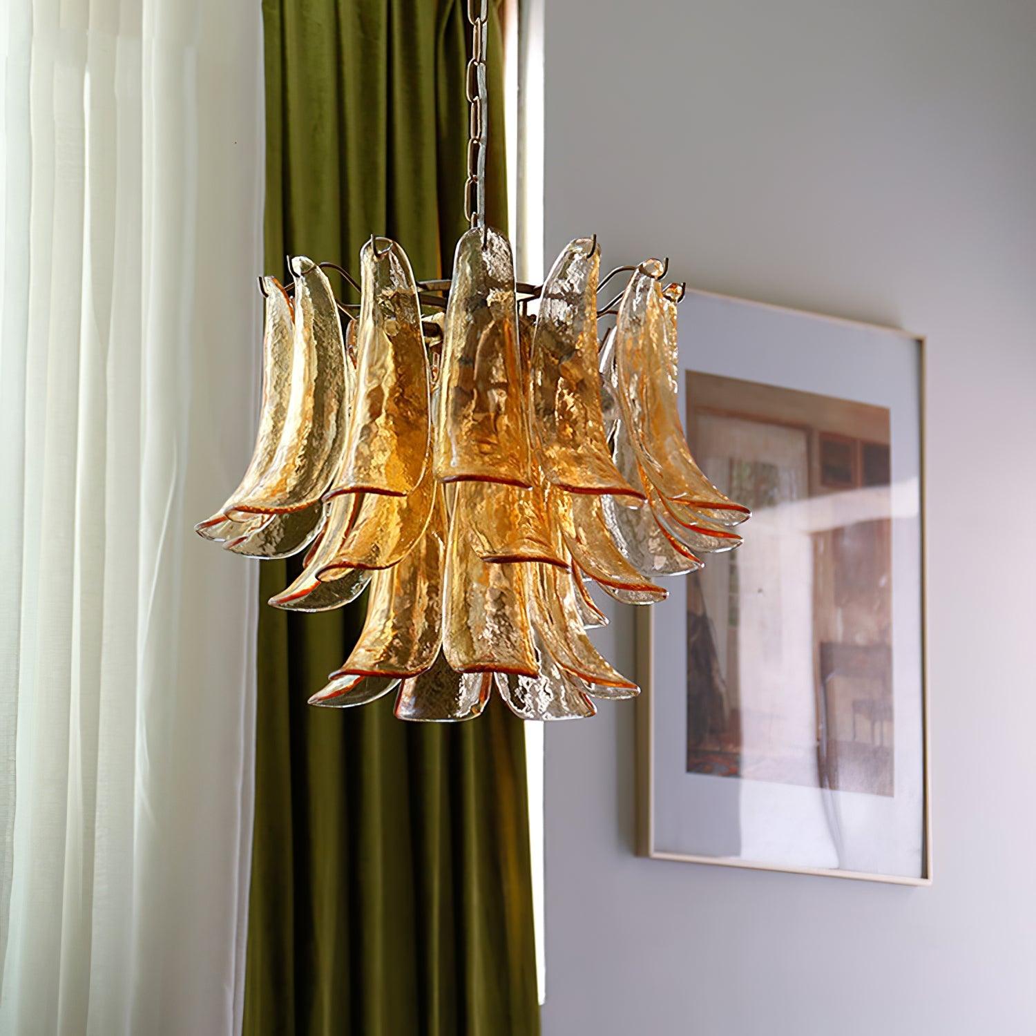 Aurora Chandelier Murano Glass Leaf Golden - Blowlighting