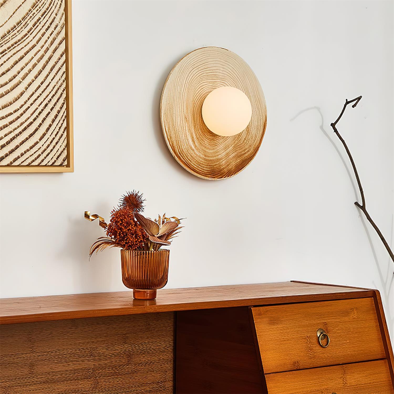 Wall Lamp Textured Ceramic Disc Wood Accent Modern Entryways - Letslighting