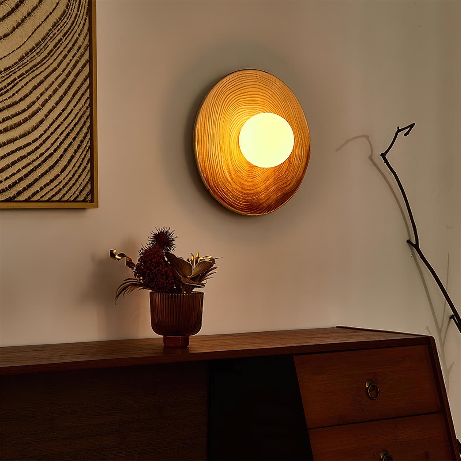 Wall Lamp Textured Ceramic Disc Wood Accent Modern Entryways - Letslighting