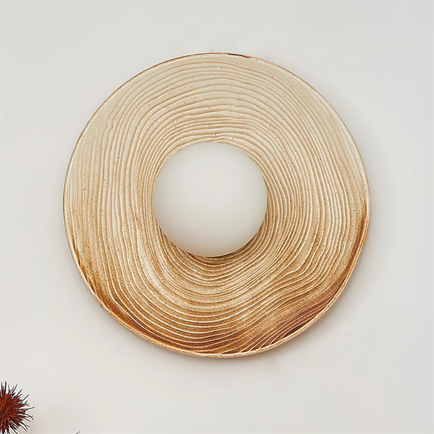 Wall Lamp Textured Ceramic Disc Wood Accent Modern Entryways - Letslighting