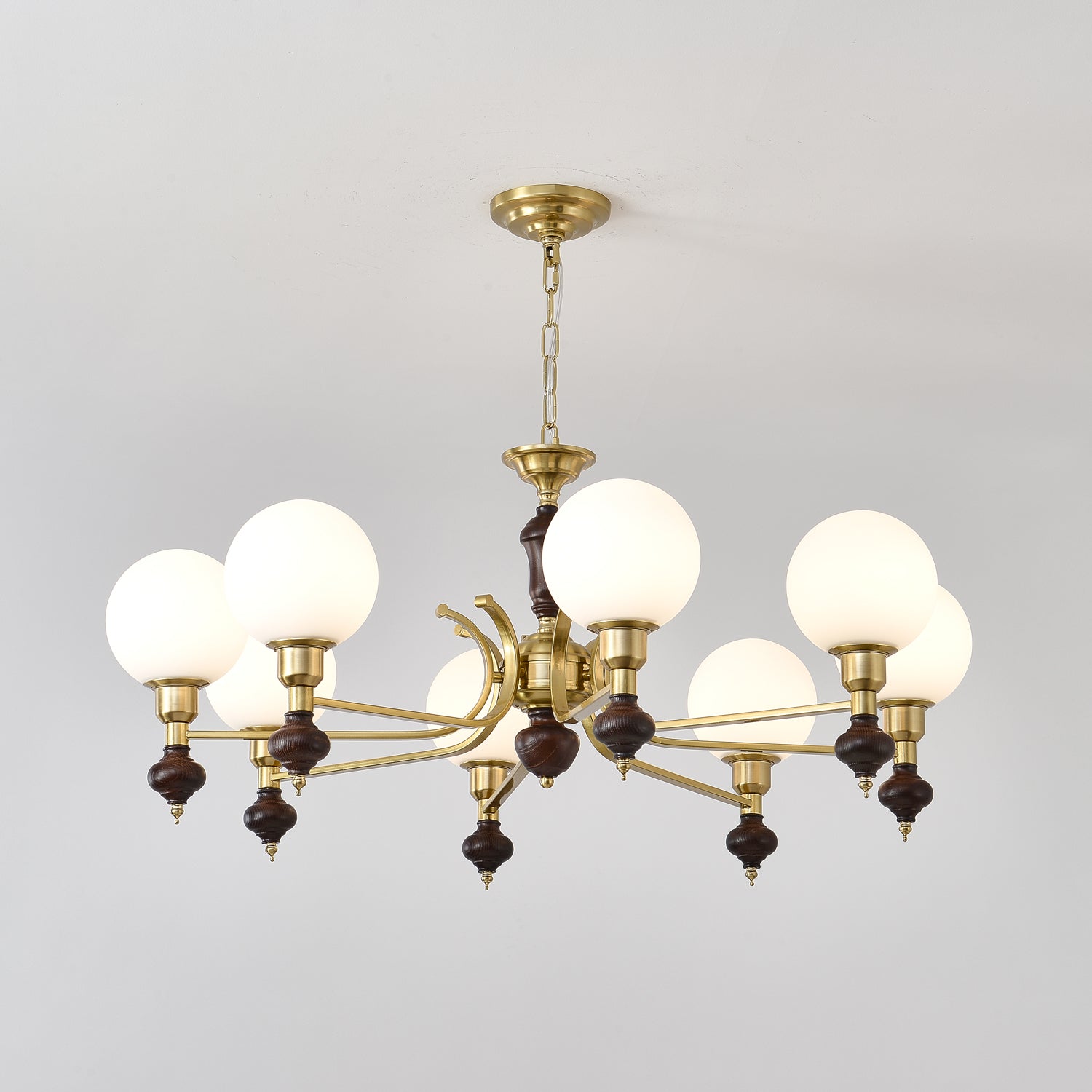 Lustra Kronleuchter Holz Messing Globus Kugel-Letslighting