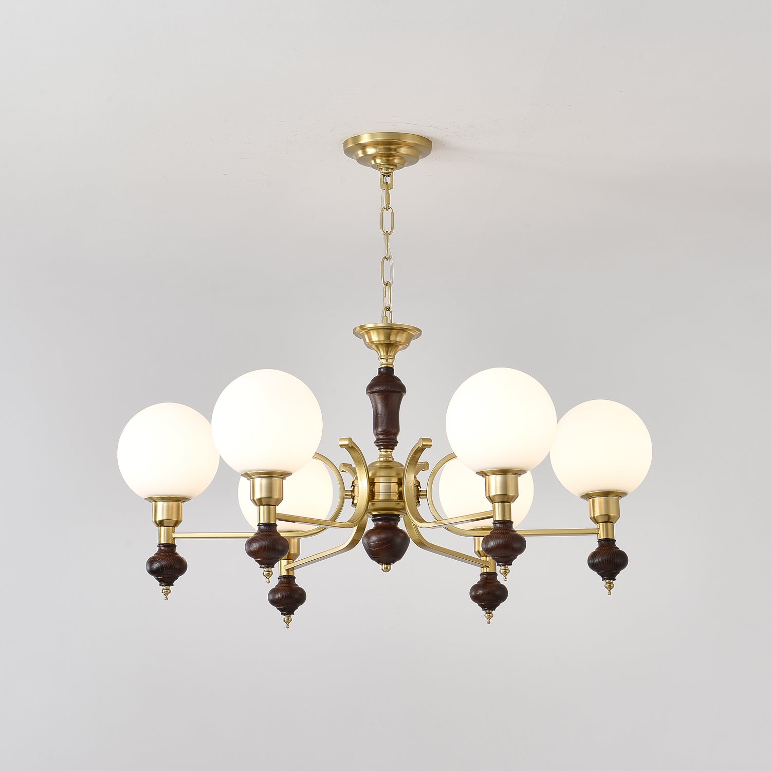 Lustra Kronleuchter Holz Messing Globus Kugel-Letslighting