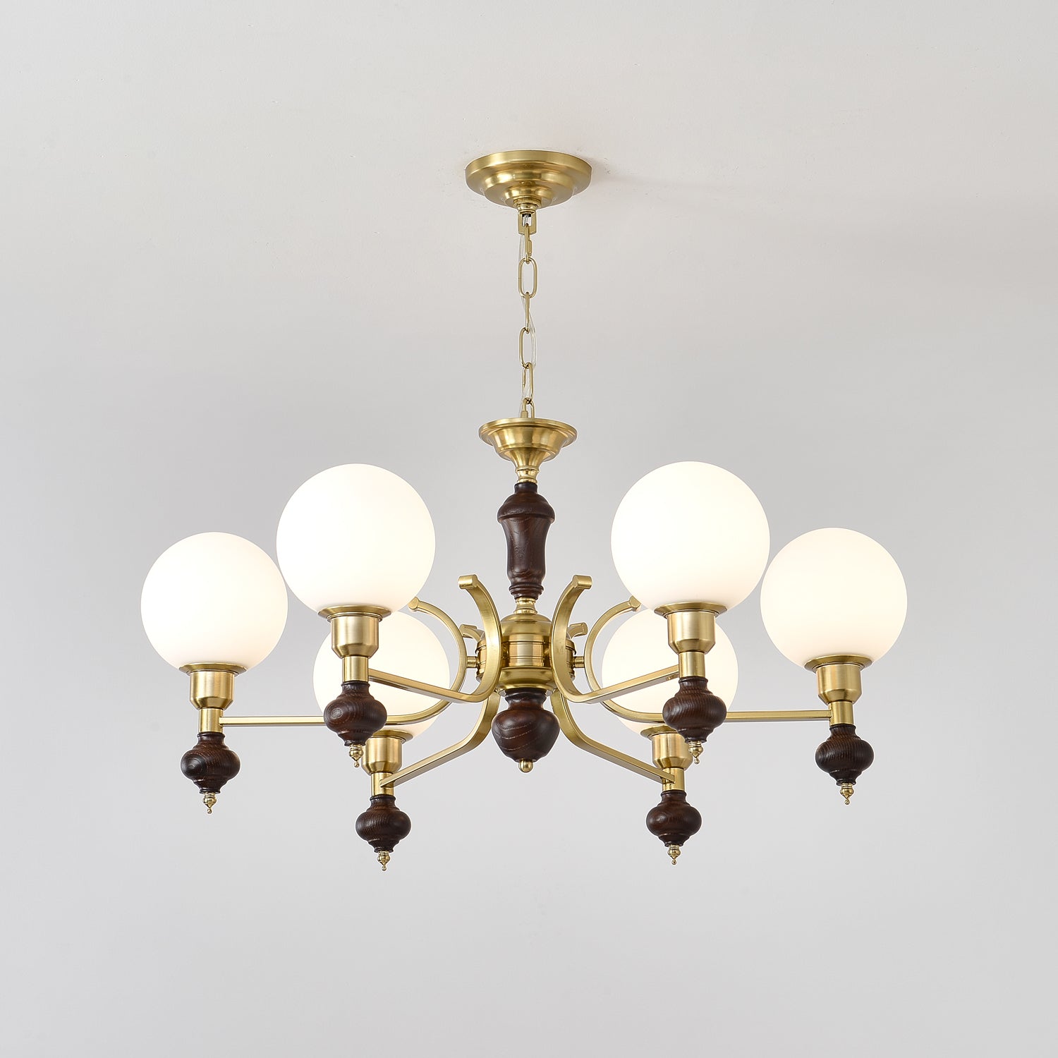 Lustra Kronleuchter Holz Messing Globus Kugel-Letslighting