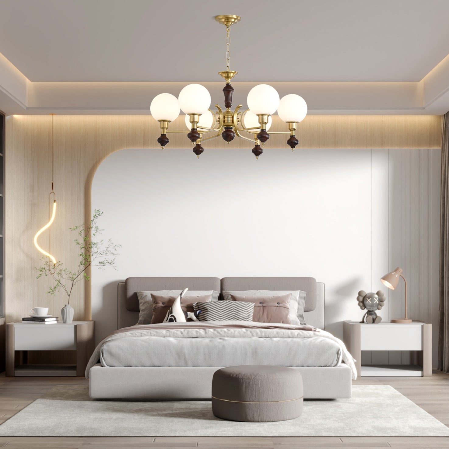 Lustra Kronleuchter Holz Messing Globus Kugel-Letslighting