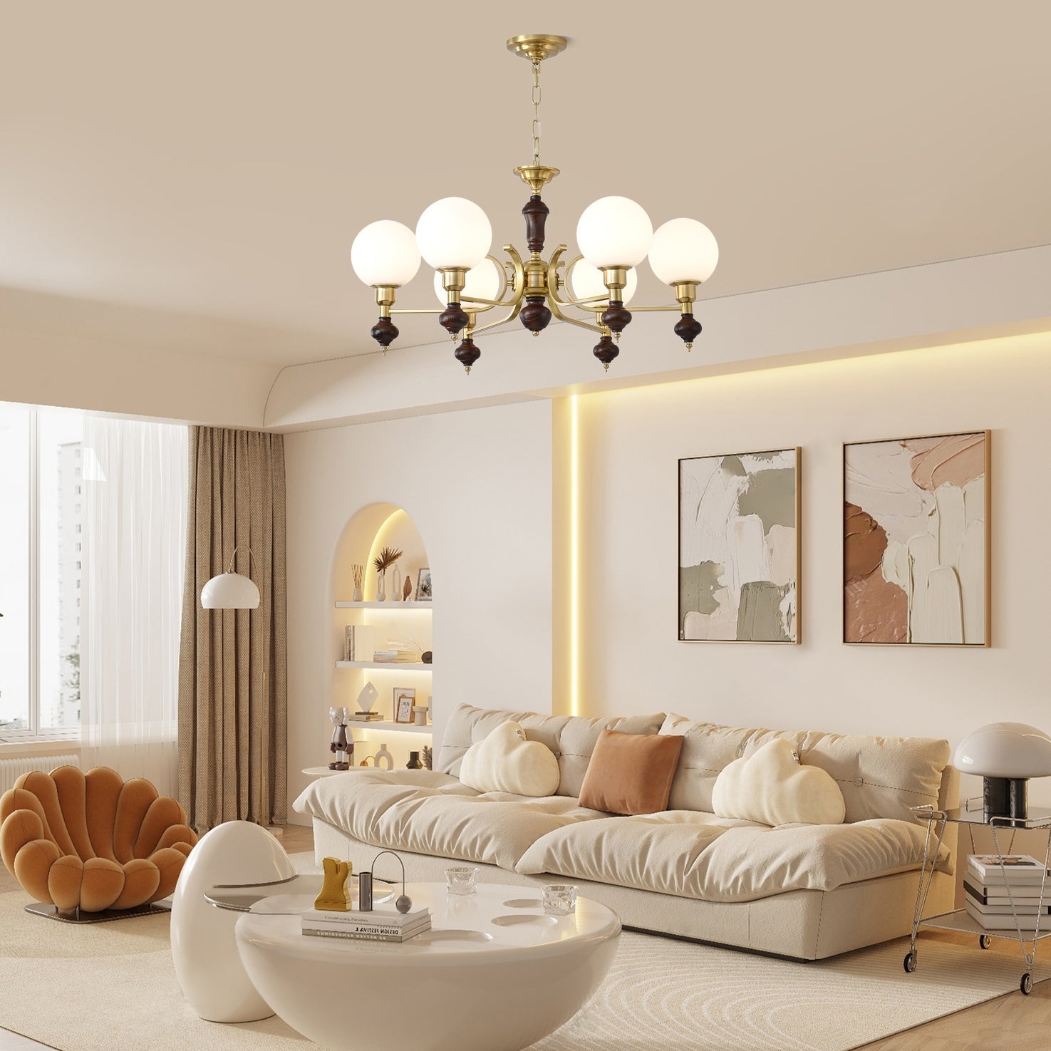 Lustra Kronleuchter Holz Messing Globus Kugel-Letslighting
