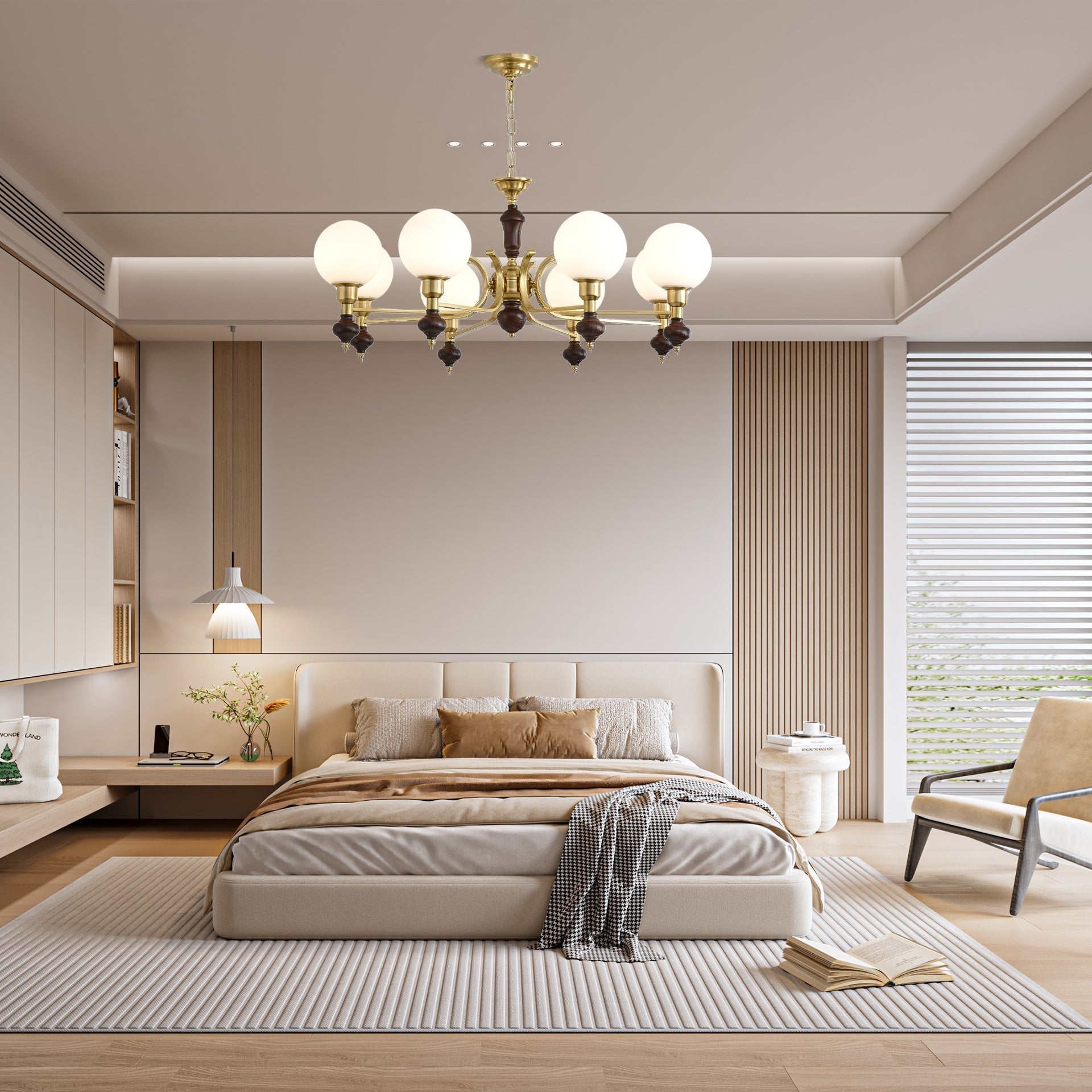 Lustra Kronleuchter Holz Messing Globus Kugel-Letslighting