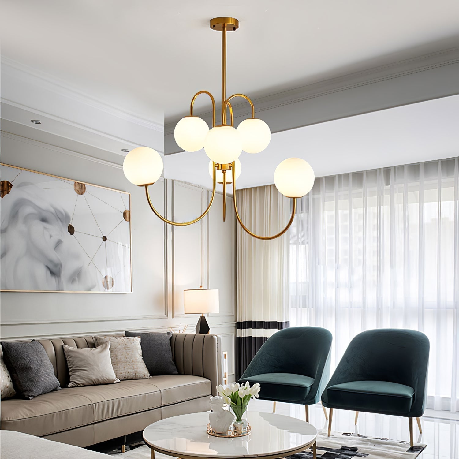 Lustra Kronleuchter Messing Globe Cluster Gebogener Arm-Letslighting
