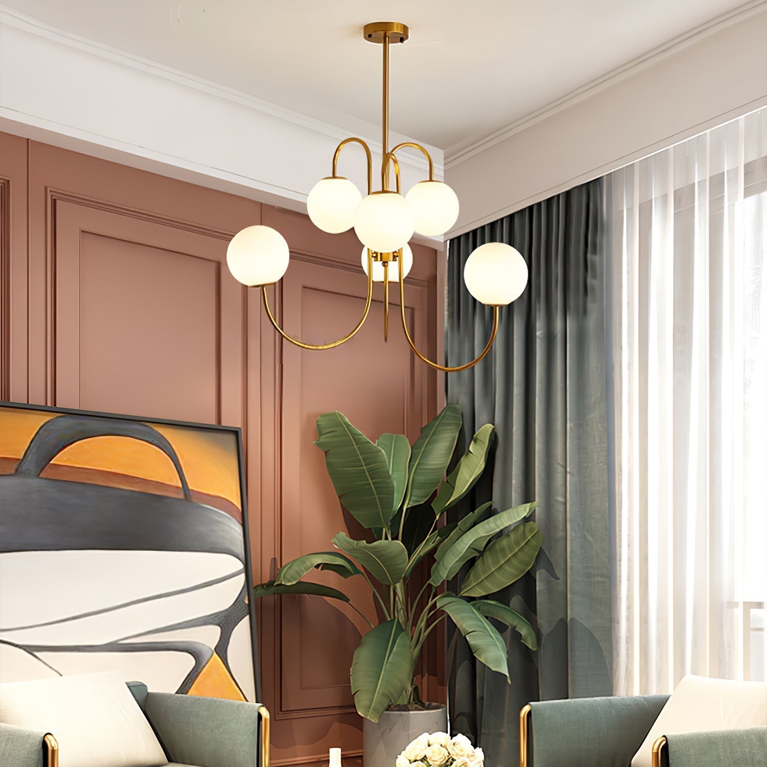 Lustra Kronleuchter Messing Globe Cluster Gebogener Arm-Letslighting