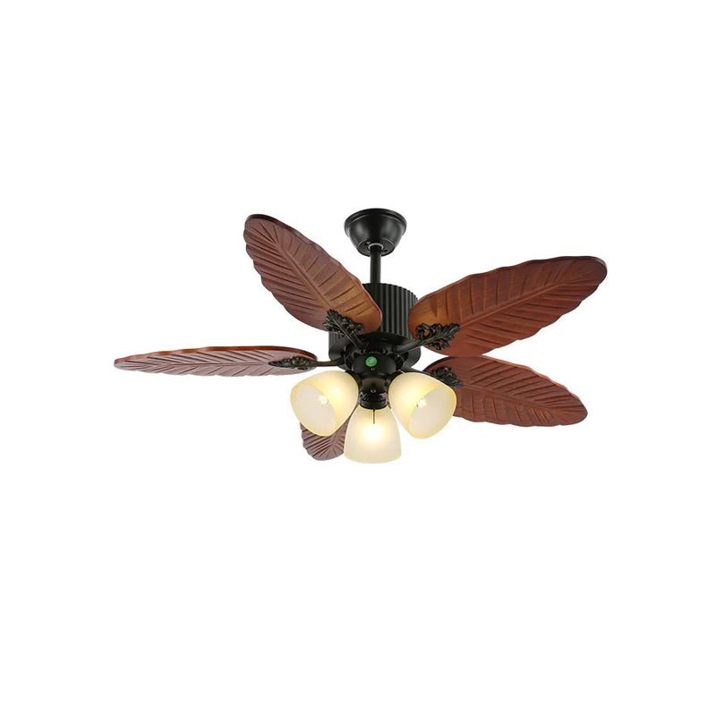 Virella Tropische Deckenventilatorleuchte aus Holz und Glas