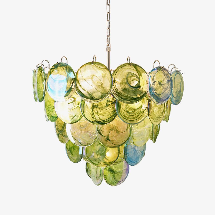Aurora Chandelier Green Murano Glass Disc - Neutralighting